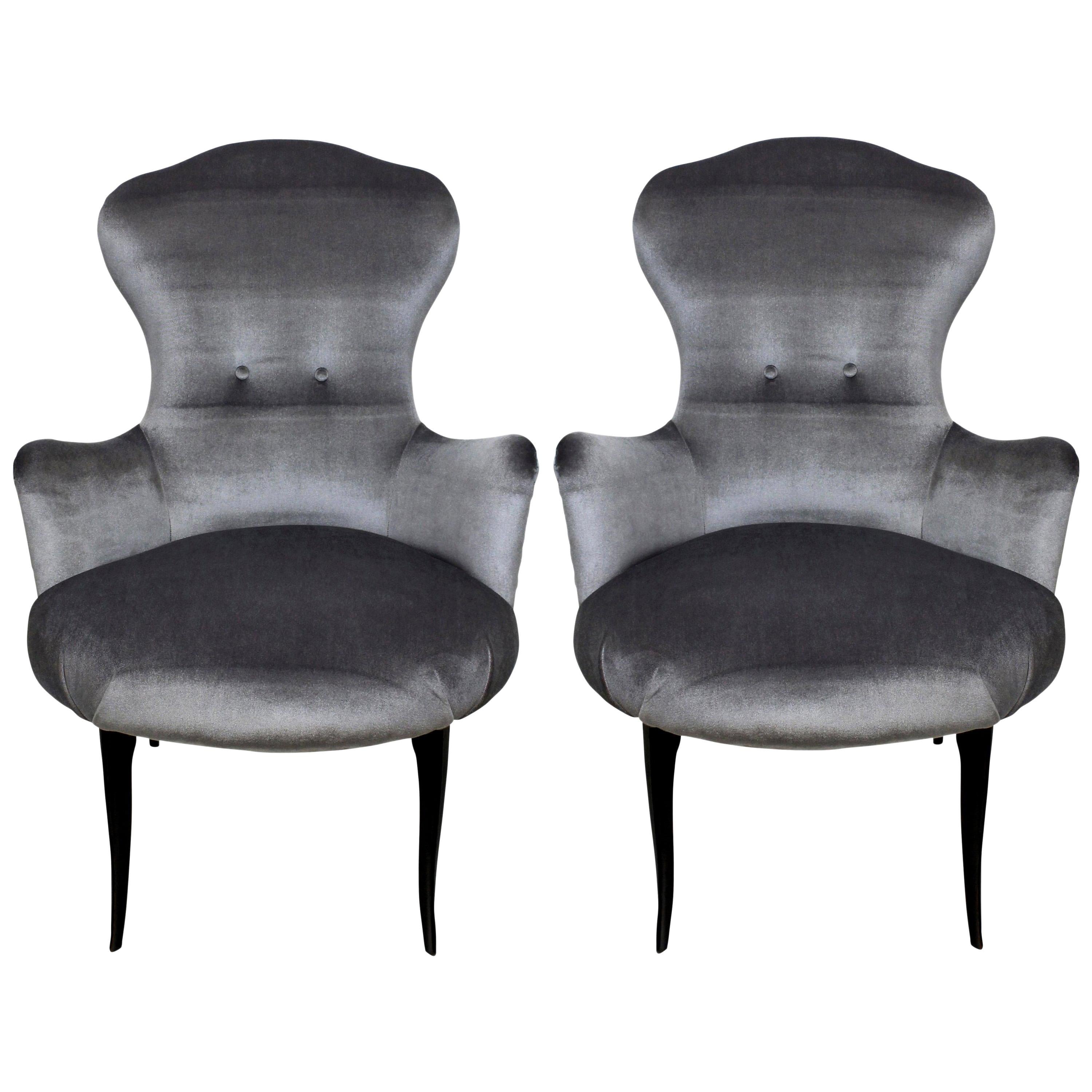 Pair of Italian Bedroom Chairs in Silver Velvet