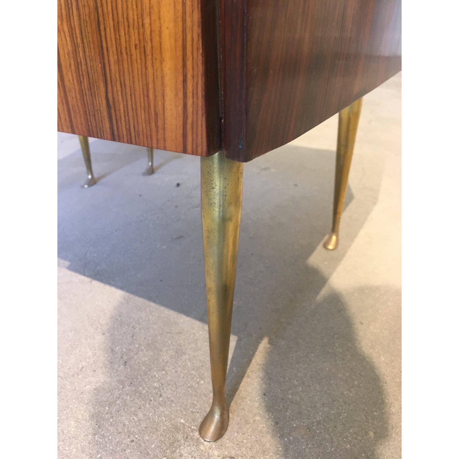 Pair of Italian Bedside Rosewood, glass and Brass Cabinets, Mid-Century Modern In Good Condition In Dallas, TX