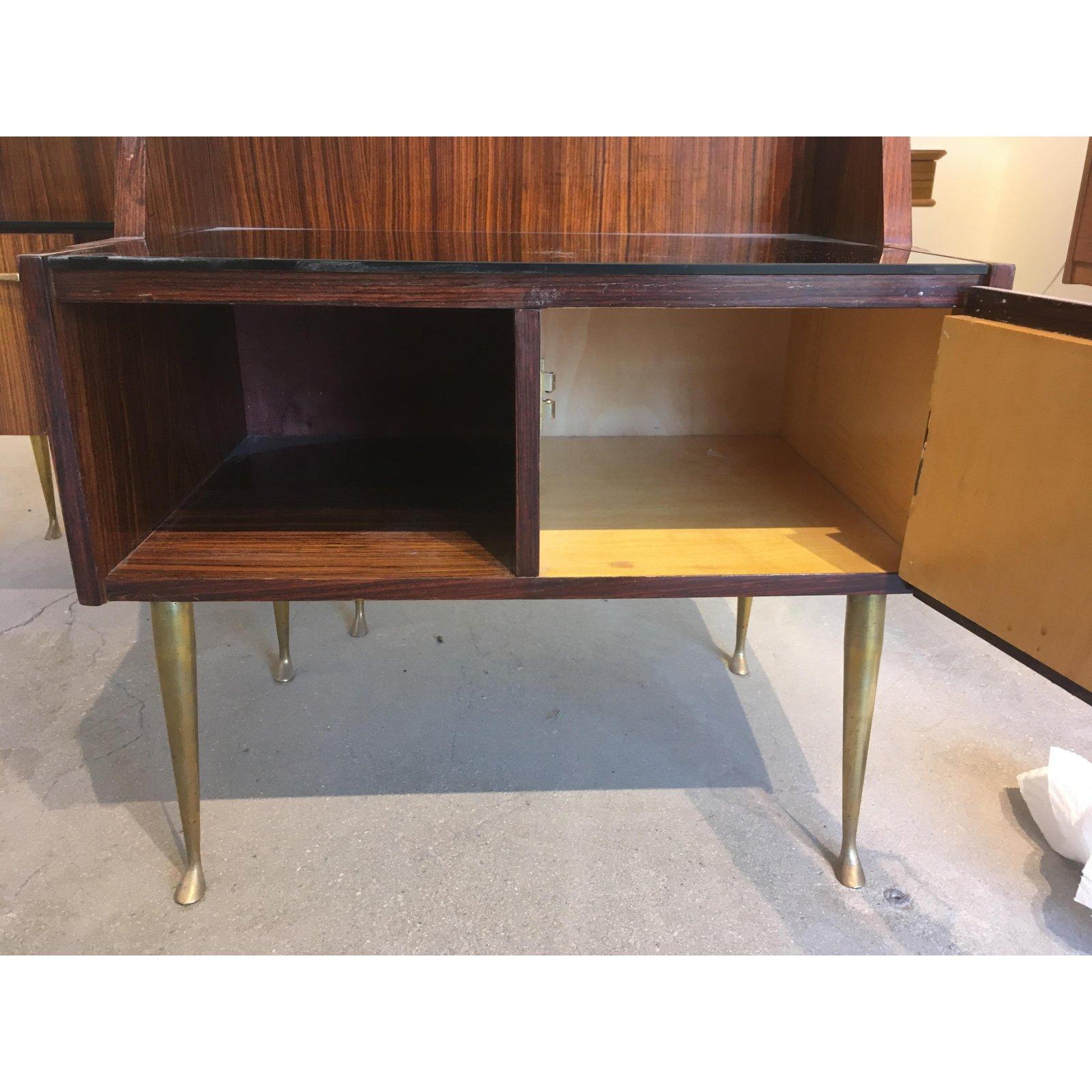 Mid-20th Century Pair of Italian Bedside Rosewood, glass and Brass Cabinets, Mid-Century Modern