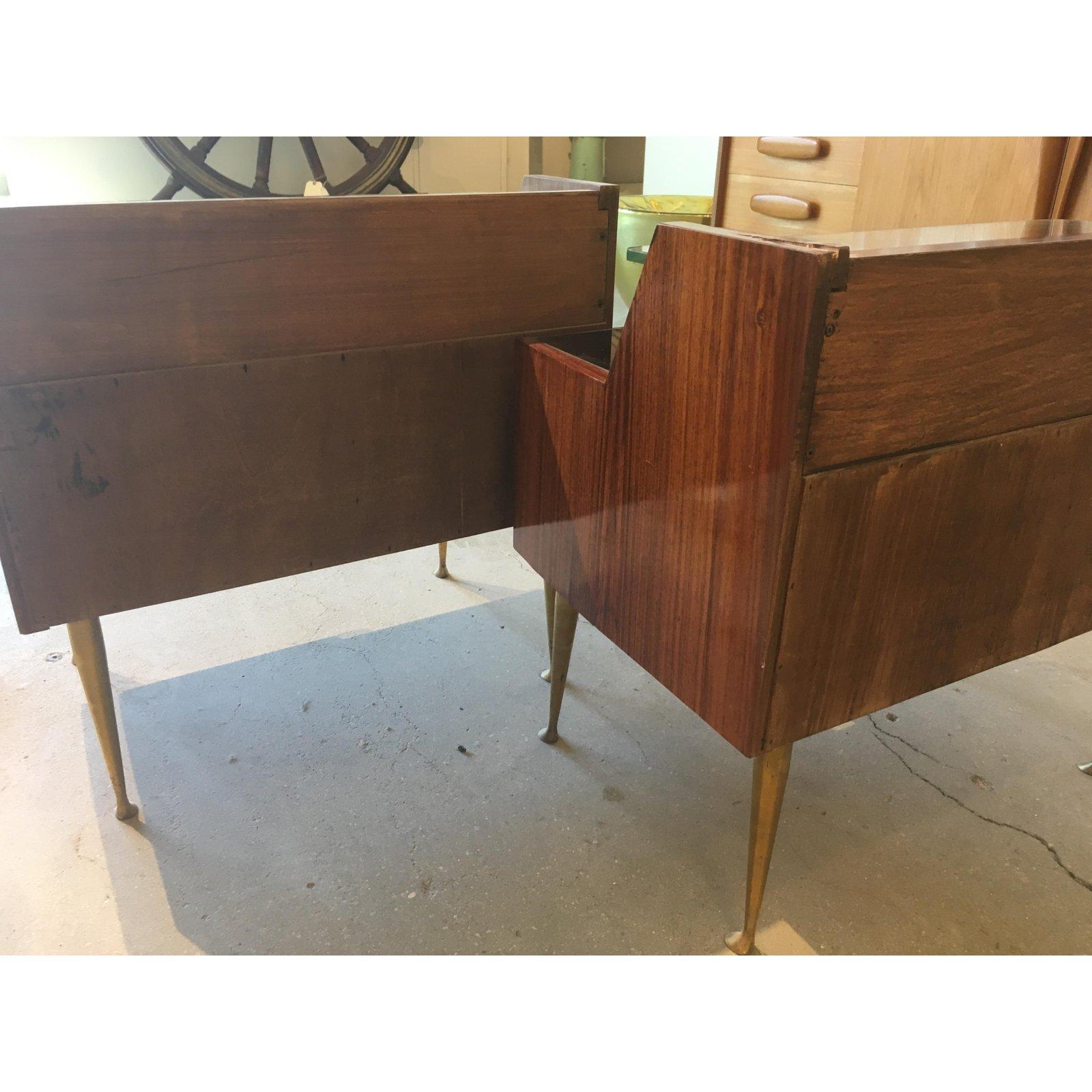 Pair of Italian Bedside Rosewood, glass and Brass Cabinets, Mid-Century Modern 1