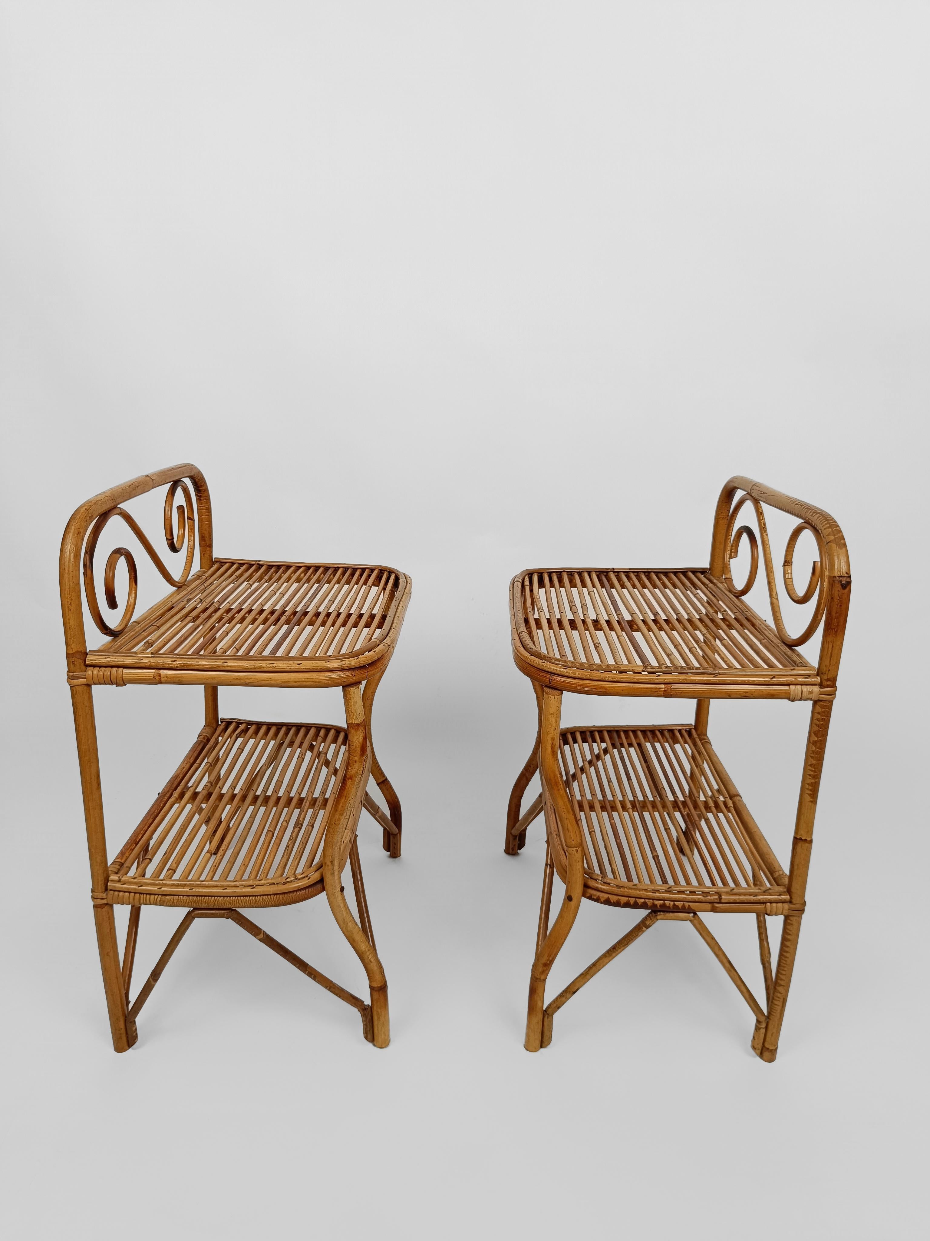 Pair of Italian Bedside Table Nightstands in Bamboo, Rattan and Cane, 1960s  For Sale 3