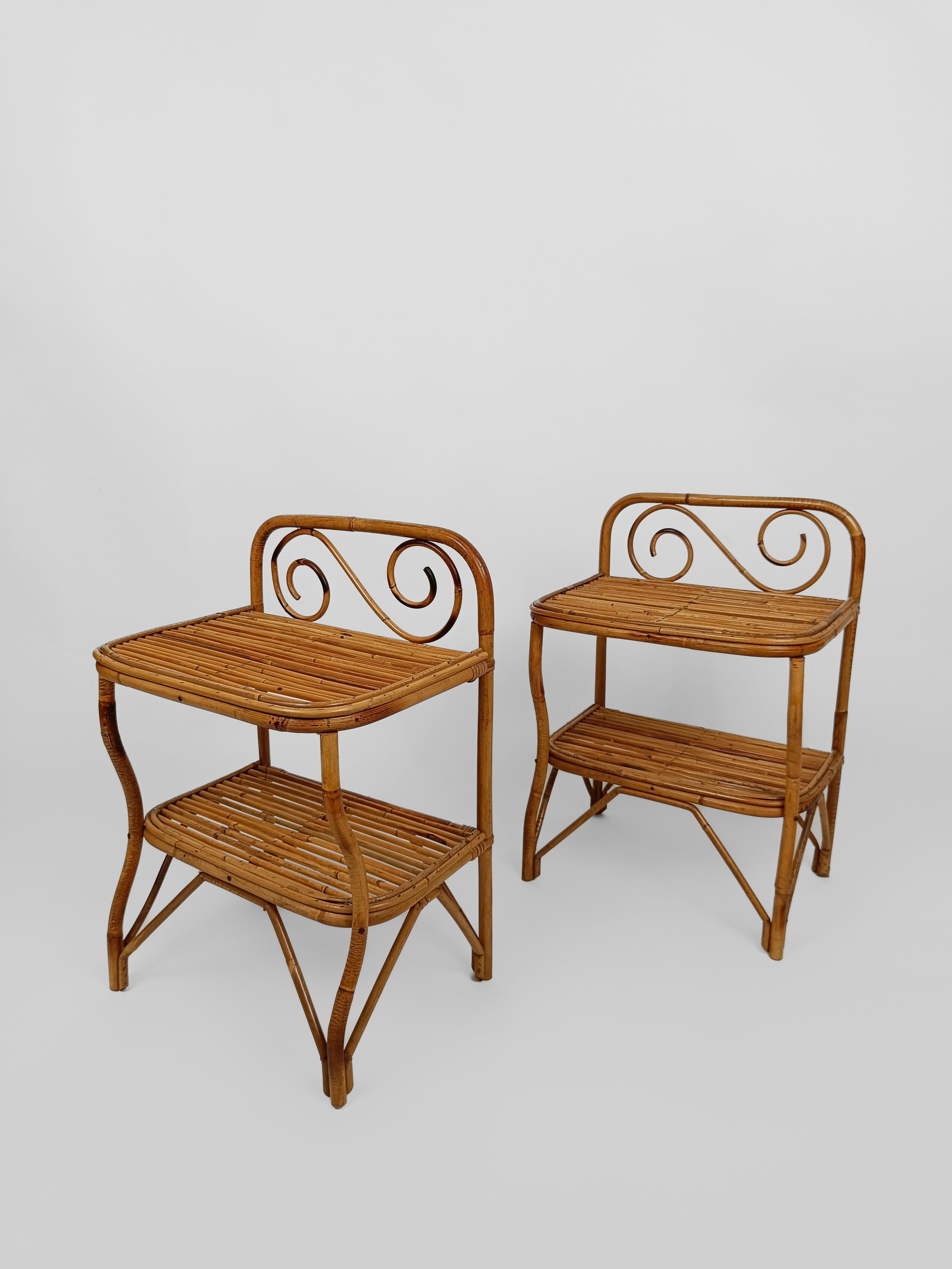 Pair of Italian Bedside Table Nightstands in Bamboo, Rattan and Cane, 1960s  For Sale 9