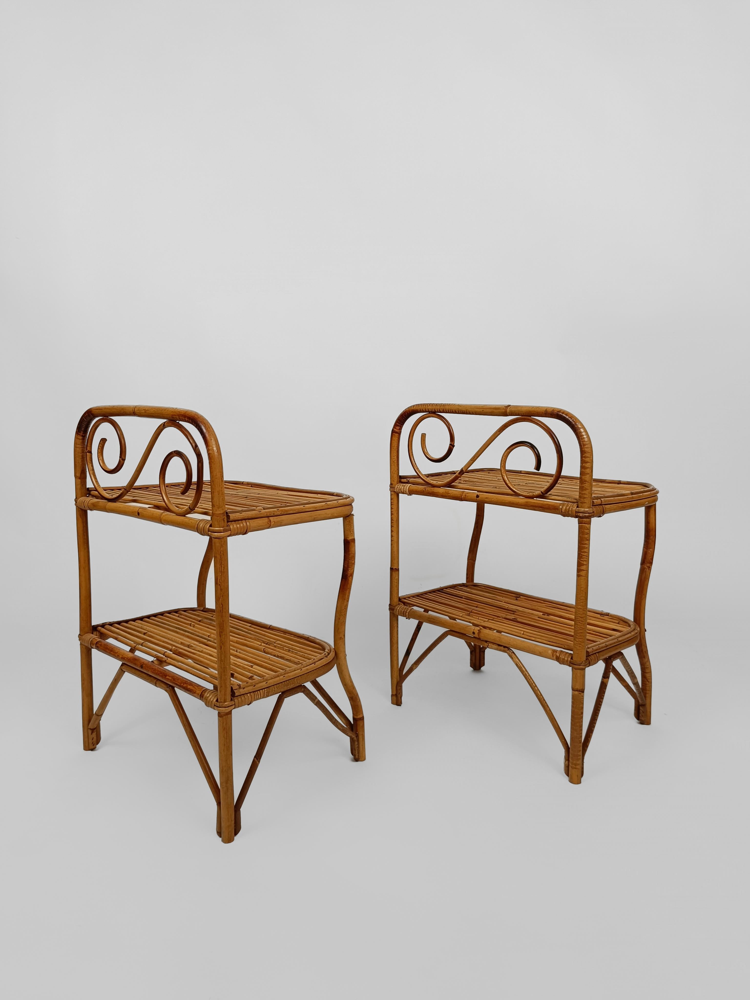 Pair of Italian Bedside Table Nightstands in Bamboo, Rattan and Cane, 1960s  For Sale 10