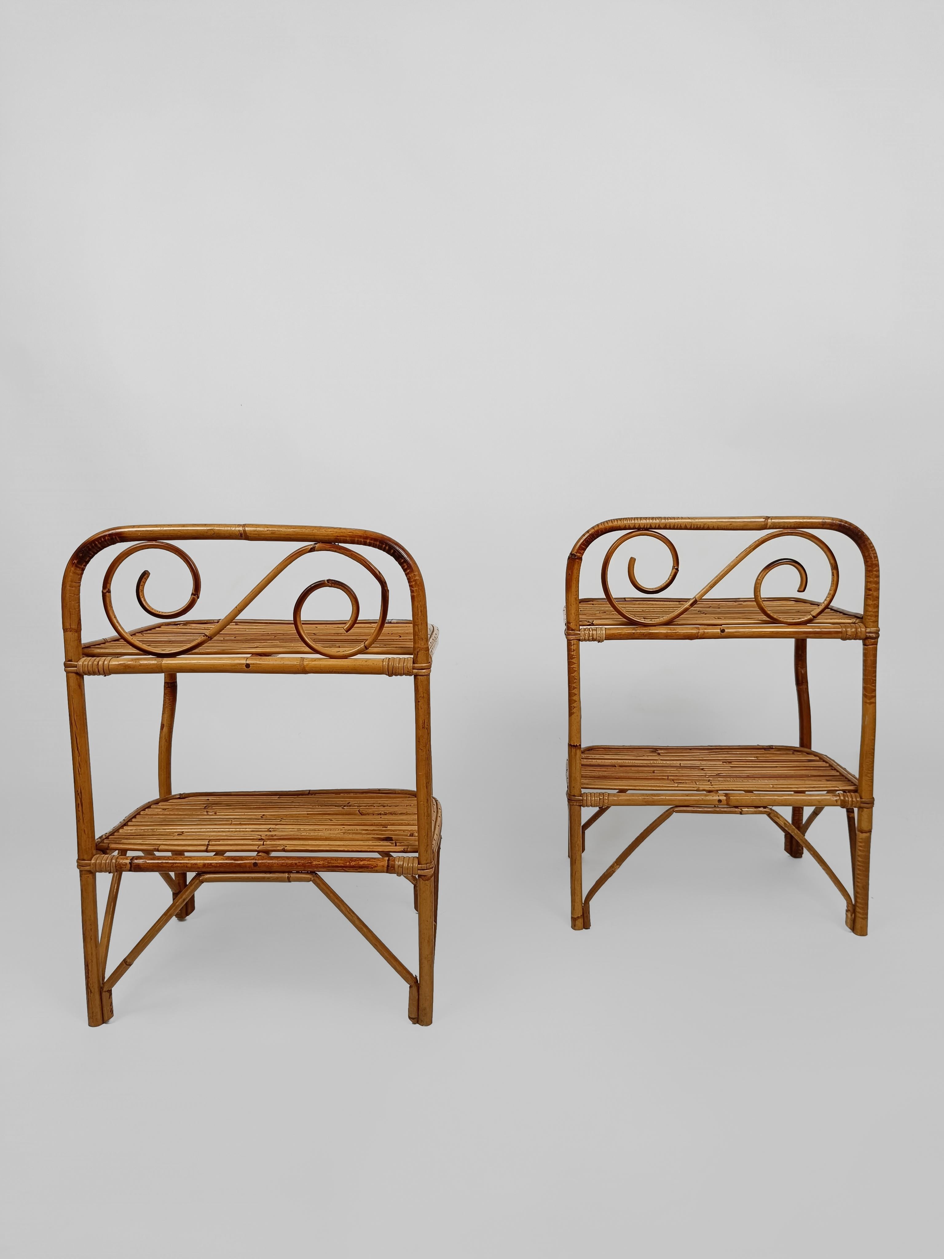 Pair of Italian Bedside Table Nightstands in Bamboo, Rattan and Cane, 1960s  In Good Condition For Sale In Roma, IT