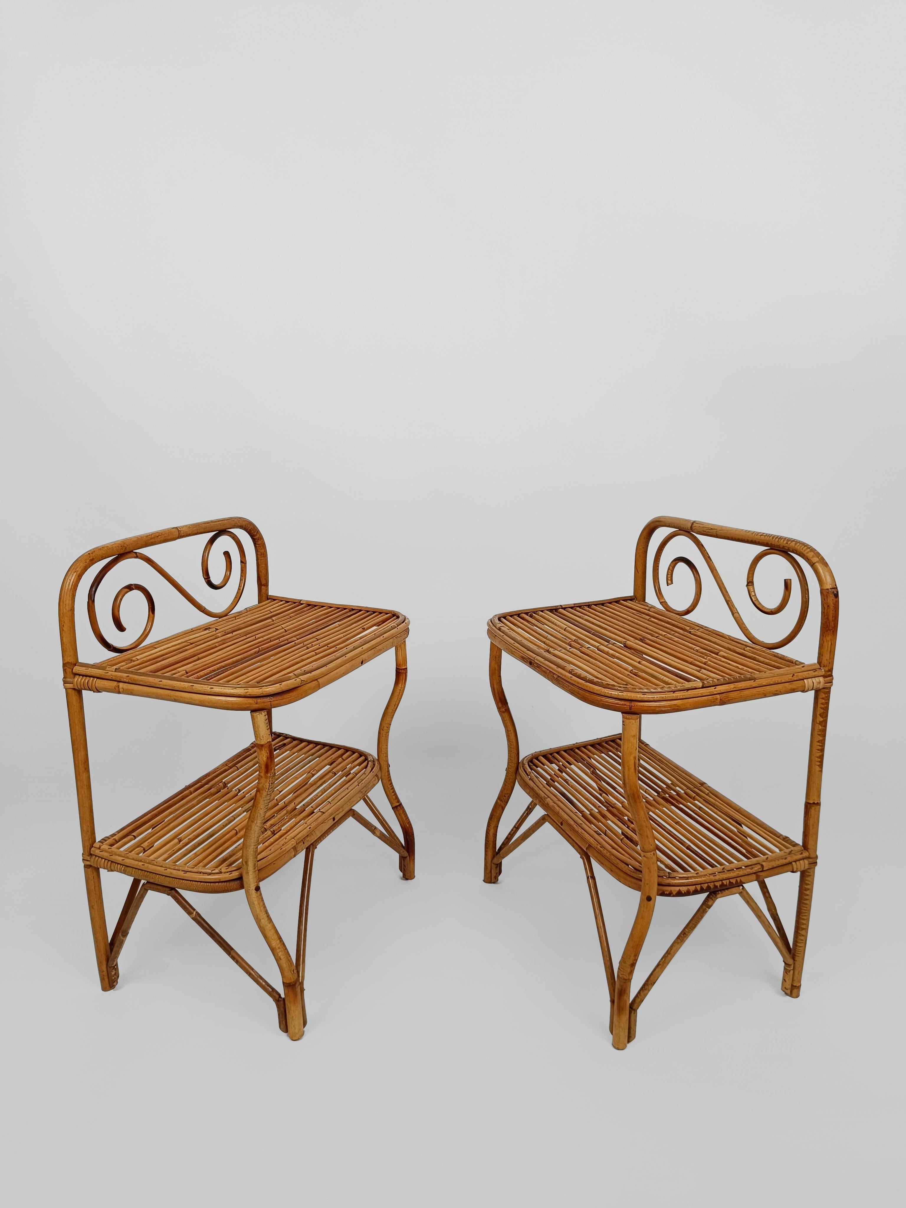 Pair of Italian Bedside Table Nightstands in Bamboo, Rattan and Cane, 1960s  2