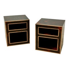 Pair of Italian bedside tables 1970. stamped (ND) Made in Italy. lacquer brass