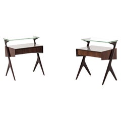 Pair of Italian Bedside Tables Attributed to Ico Parisi in Glass and Wood