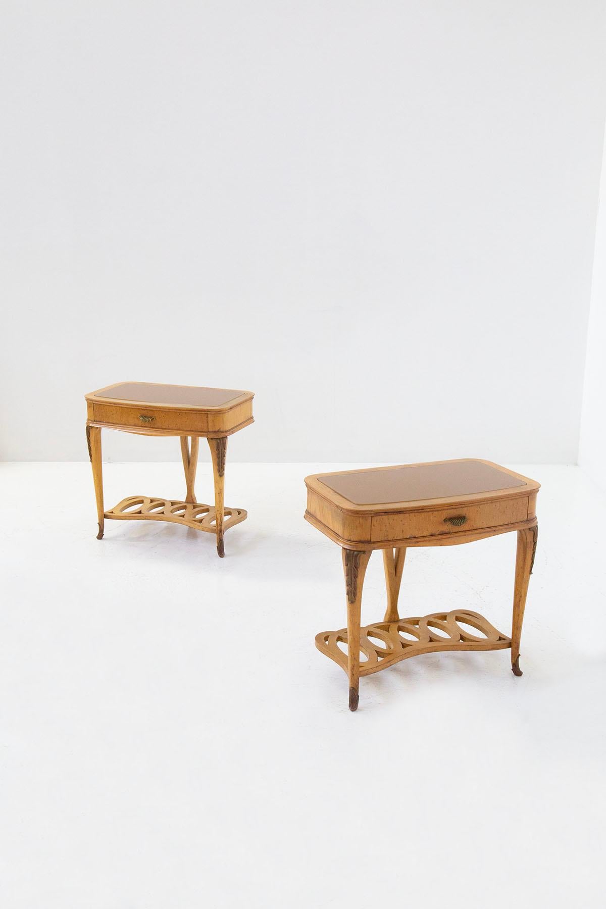 Mid-20th Century Pair of Italian Bedside Tables Attributed to Paolo Buffa in Brass and Glass