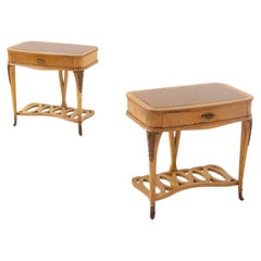 Pair of Italian Bedside Tables Attributed to Paolo Buffa in Brass and Glass