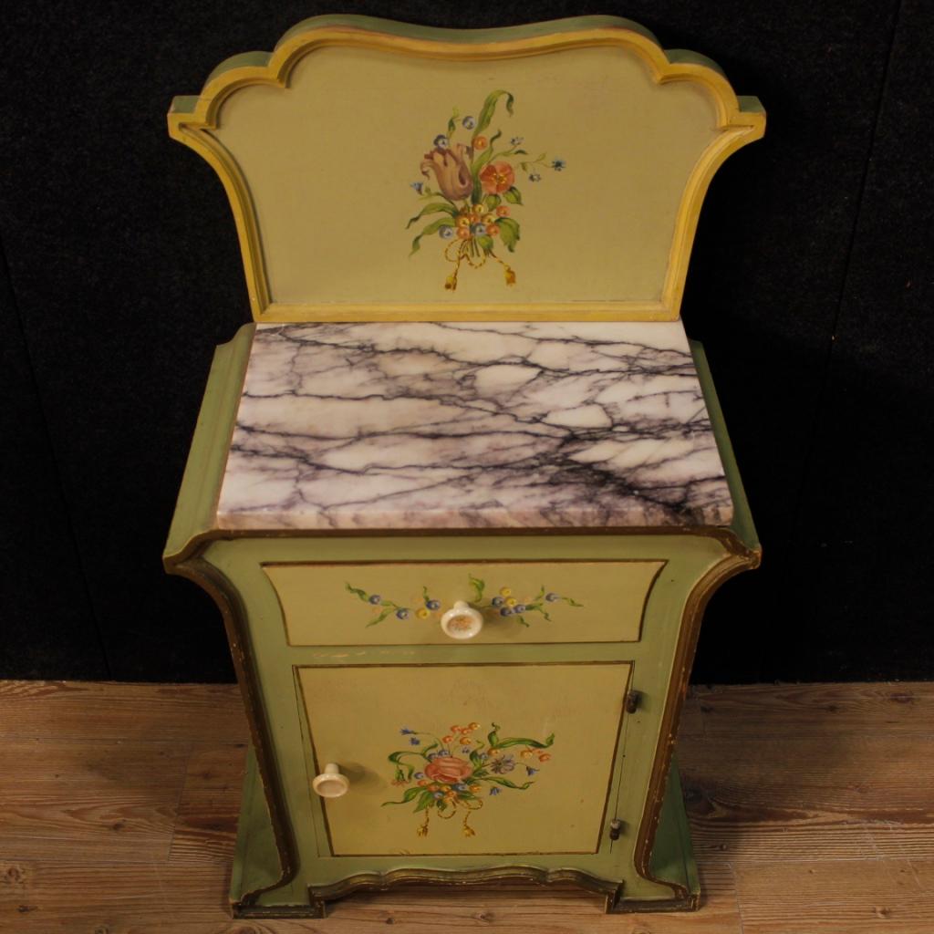 Marble Pair of Italian Bedside Tables in Painted Wood in Art Nouveau Style 20th Century