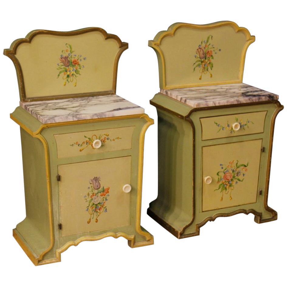 Pair of Italian Bedside Tables in Painted Wood in Art Nouveau Style 20th Century
