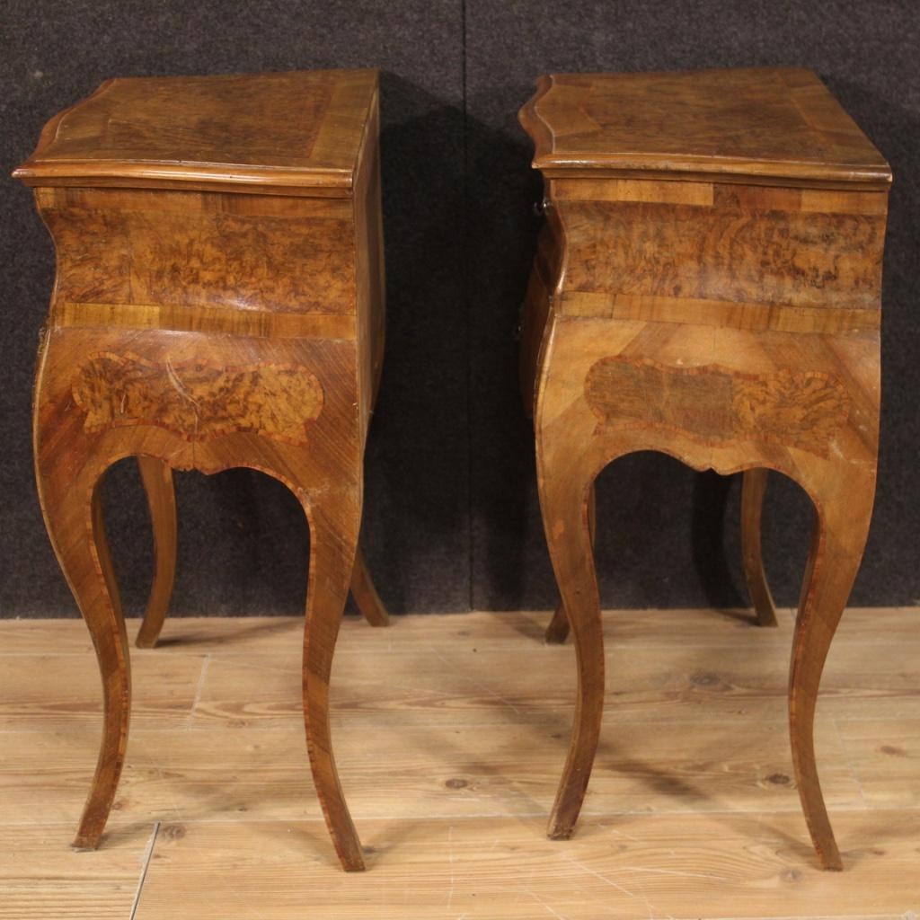 Pair of Italian Bedside Tables in Walnut, Burl, Rosewood & Beech, 20th Century For Sale 6