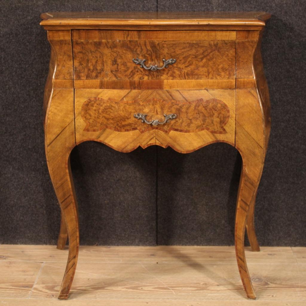 Pair of Italian Bedside Tables in Walnut, Burl, Rosewood & Beech, 20th Century For Sale 2