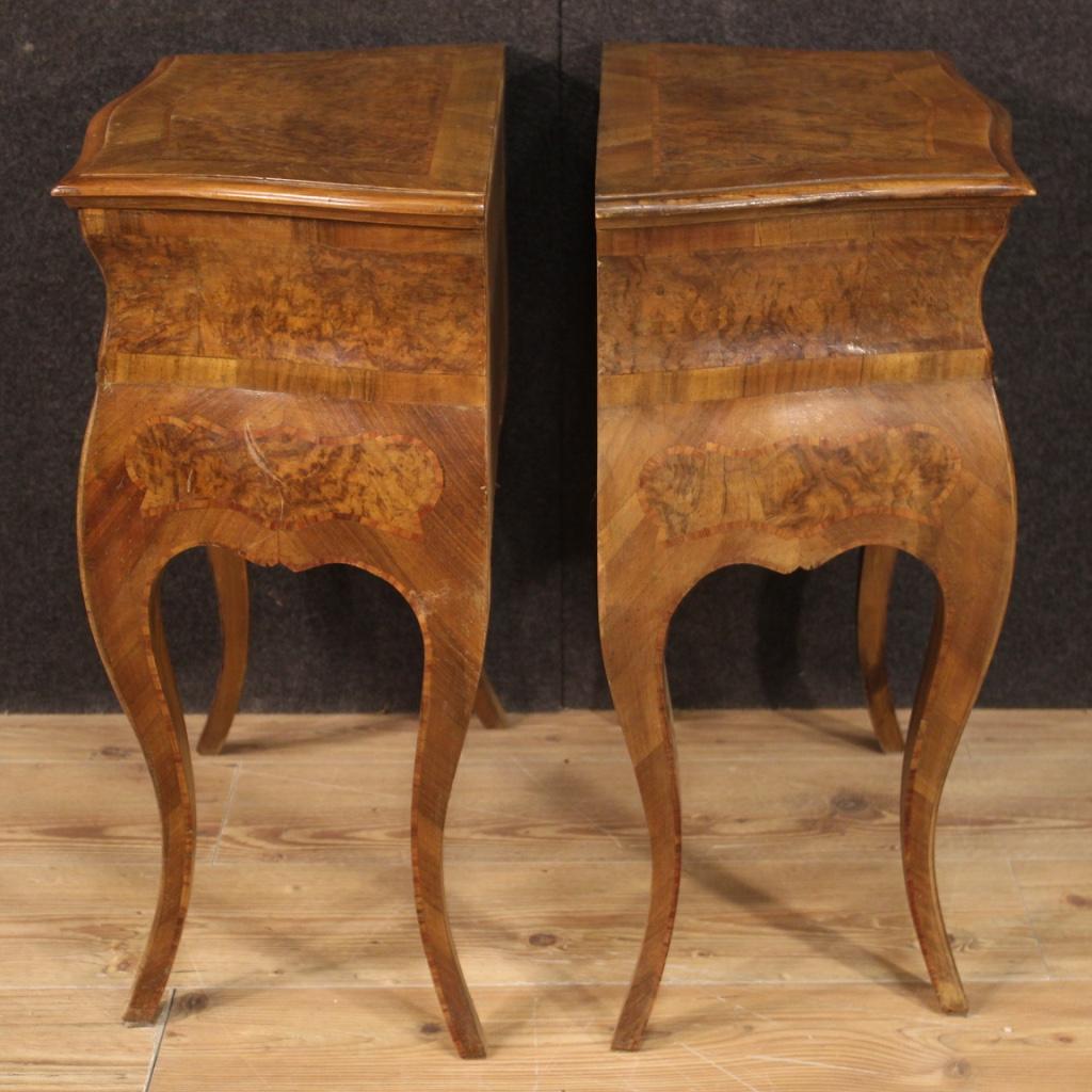 Pair of Italian Bedside Tables in Walnut, Burl, Rosewood & Beech, 20th Century For Sale 3