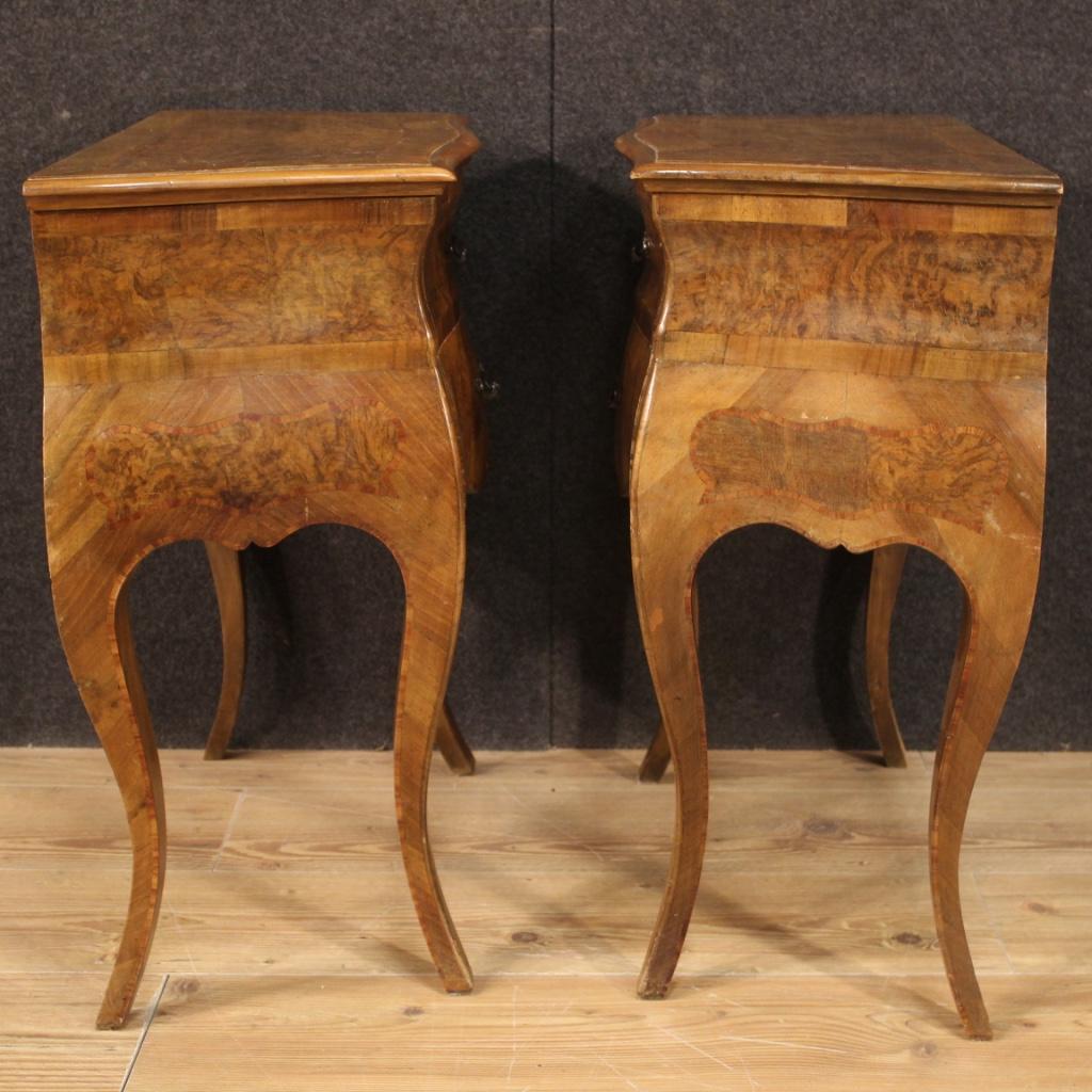 Pair of Italian Bedside Tables in Walnut, Burl, Rosewood & Beech, 20th Century For Sale 4