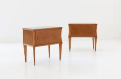 Pair of Italian Bedside Tables with Light Green Glass Top, 1950s