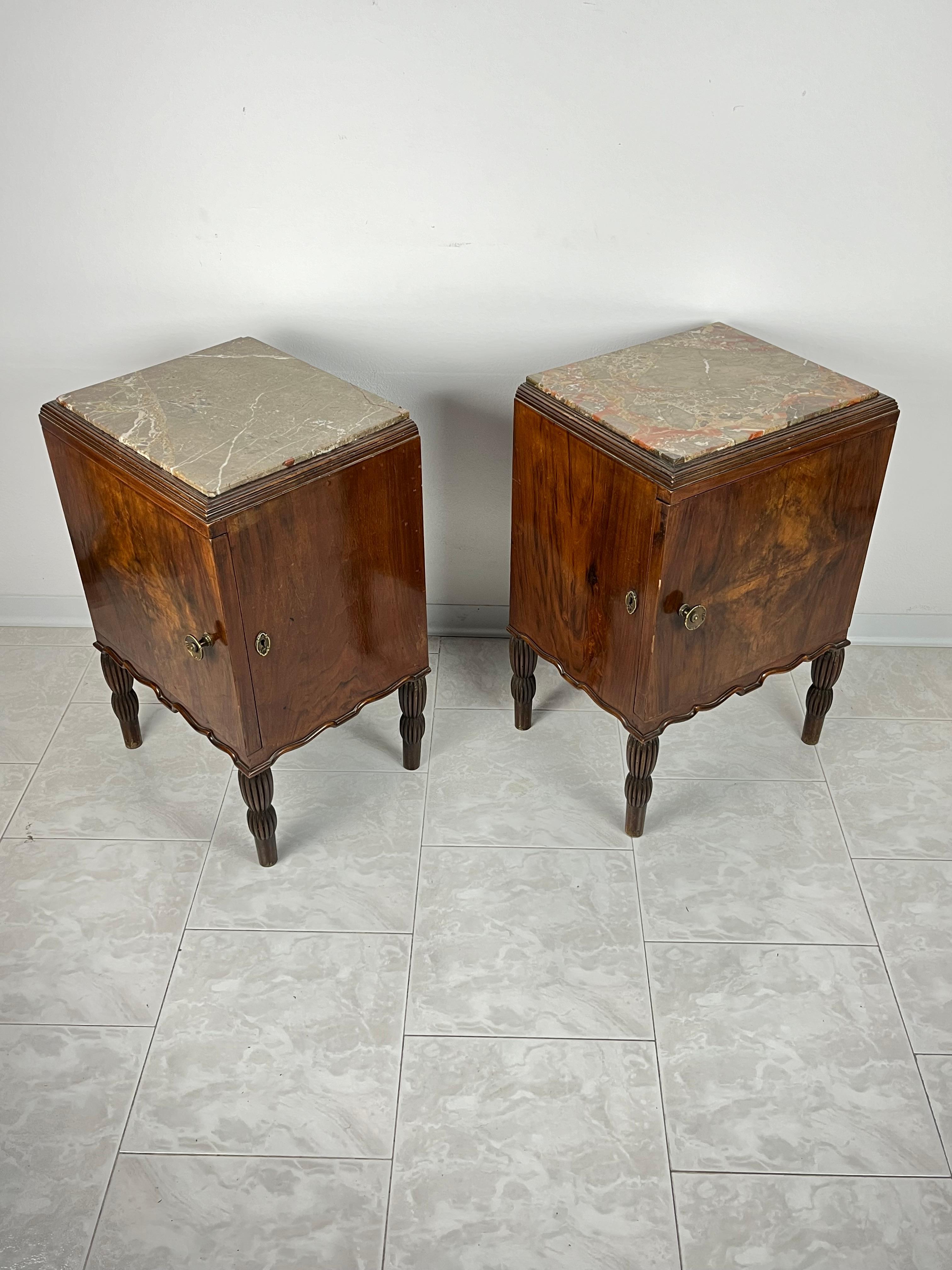 Pair of Italian Bedside Tables With Marble Top, Art Deco, 1930s 5