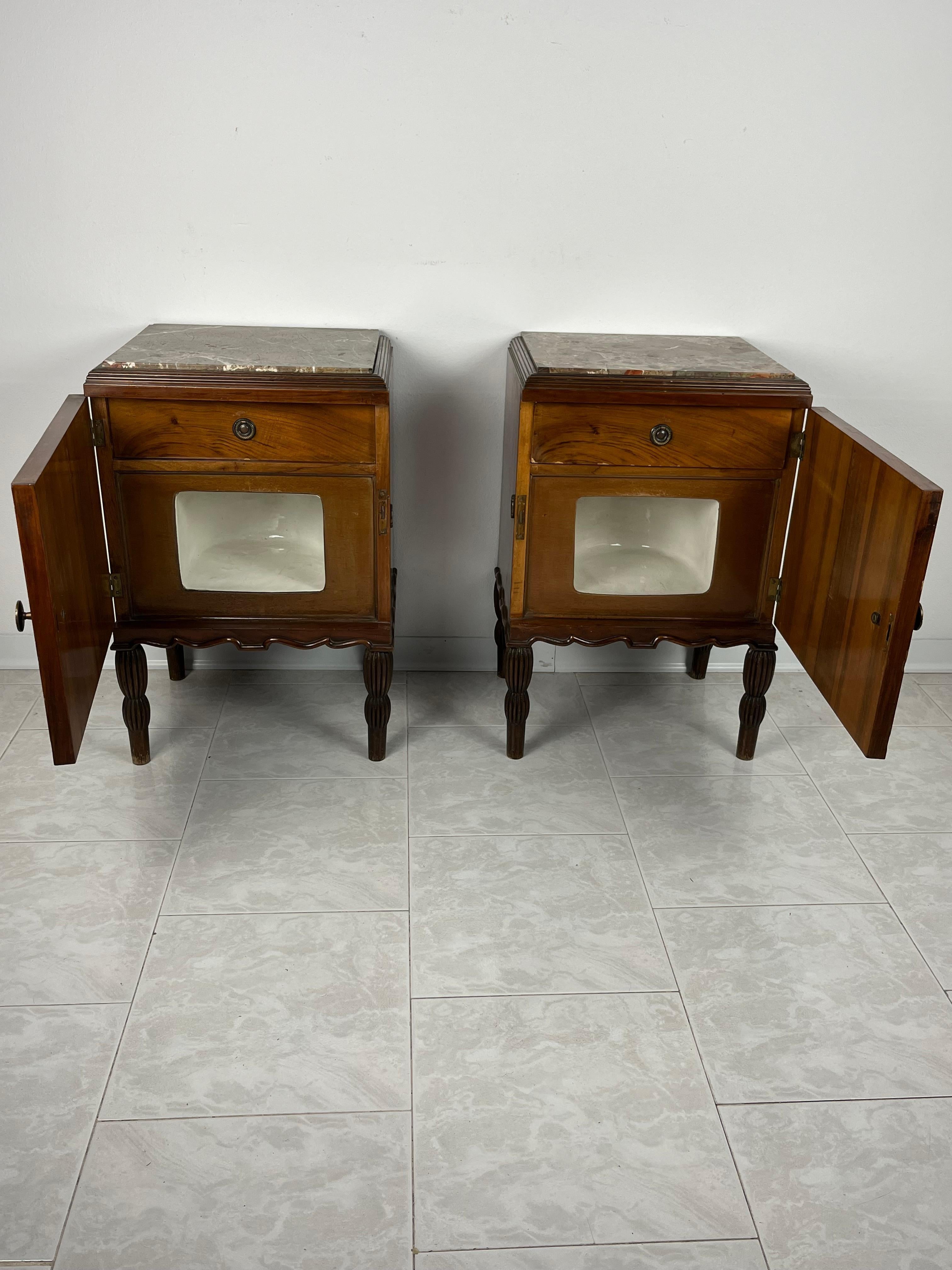 Pair of Italian Bedside Tables With Marble Top, Art Deco, 1930s 6