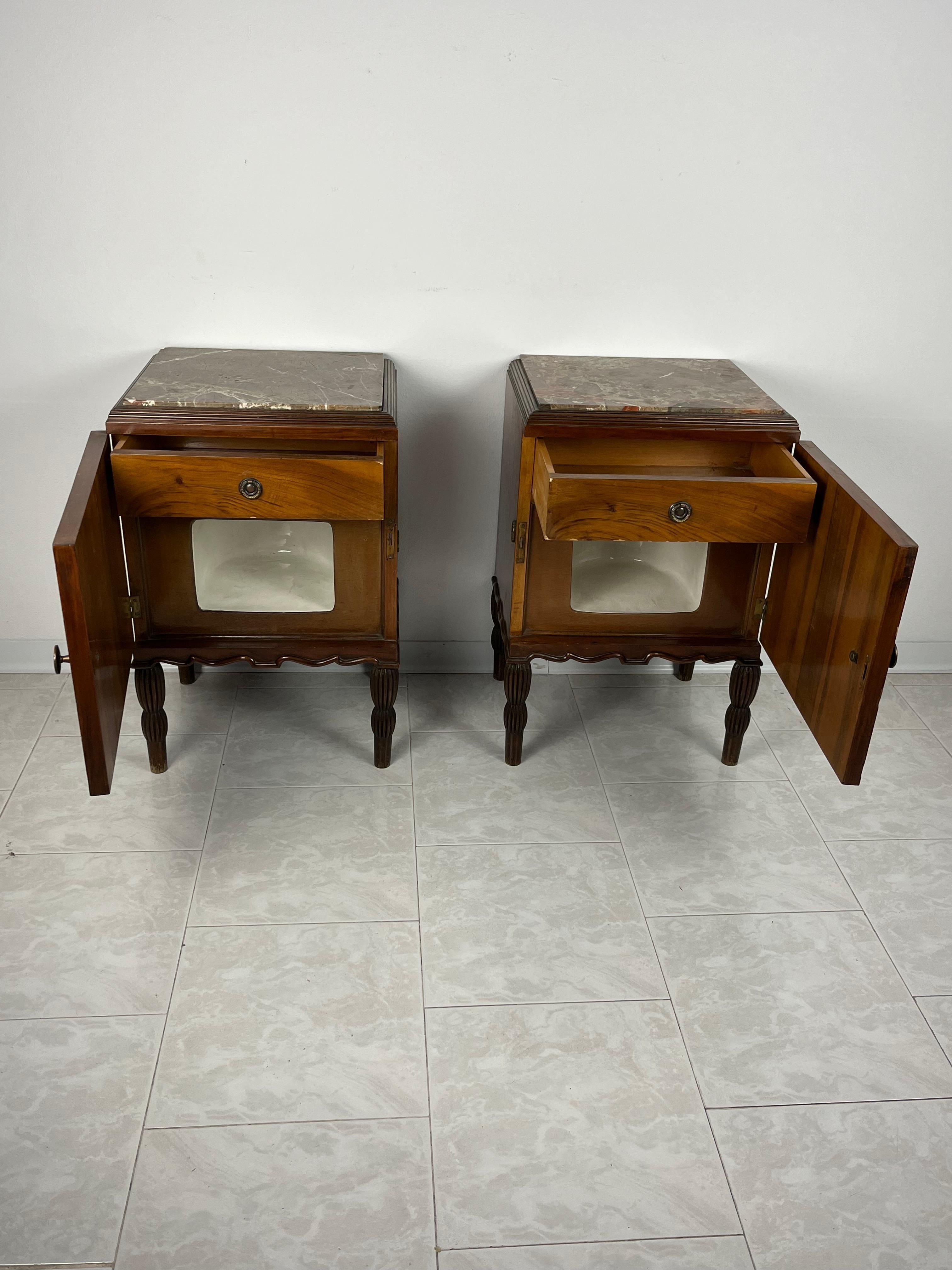 Pair of Italian Bedside Tables With Marble Top, Art Deco, 1930s 7