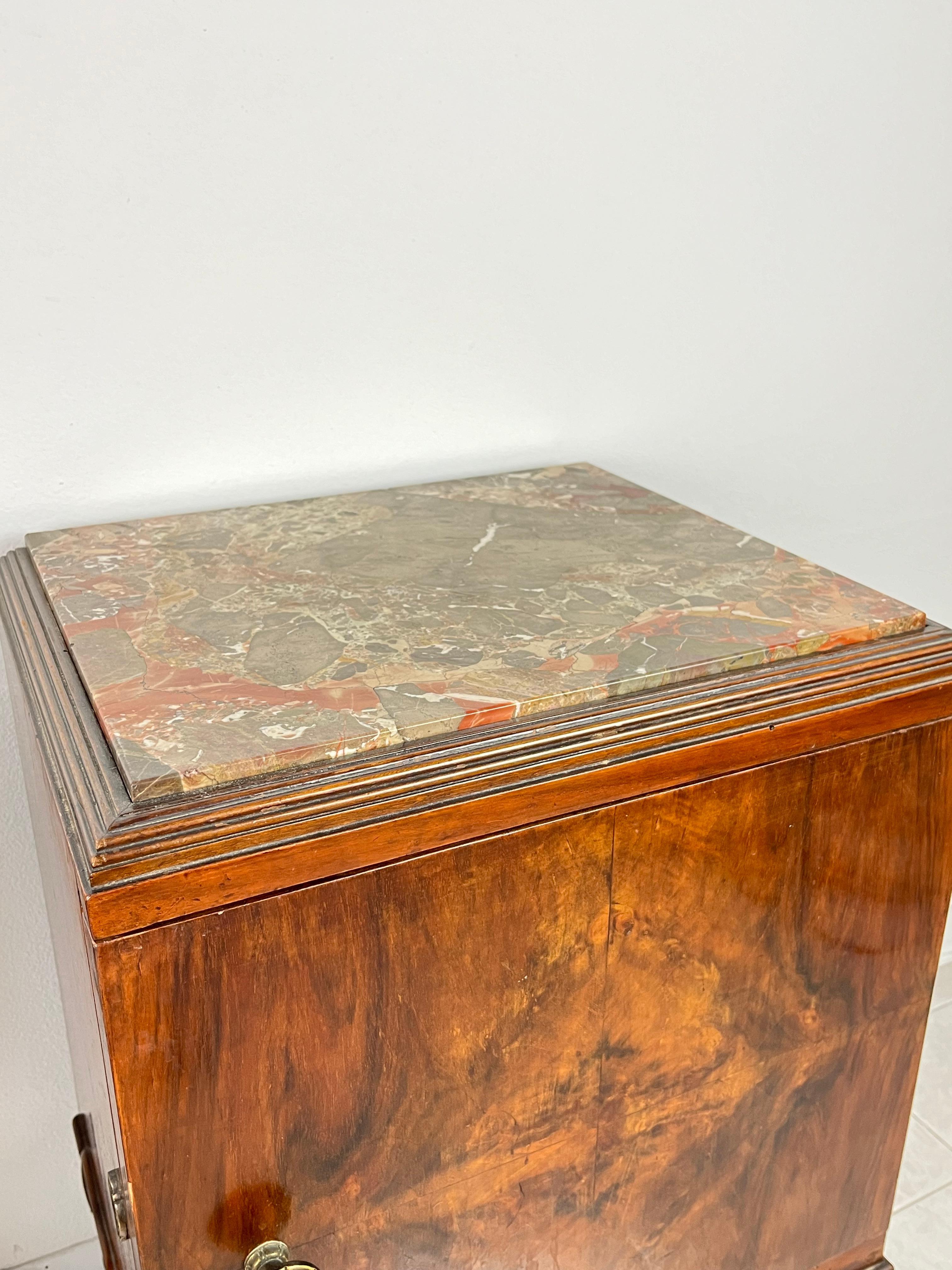 Pair of Italian Bedside Tables With Marble Top, Art Deco, 1930s In Good Condition In Palermo, IT