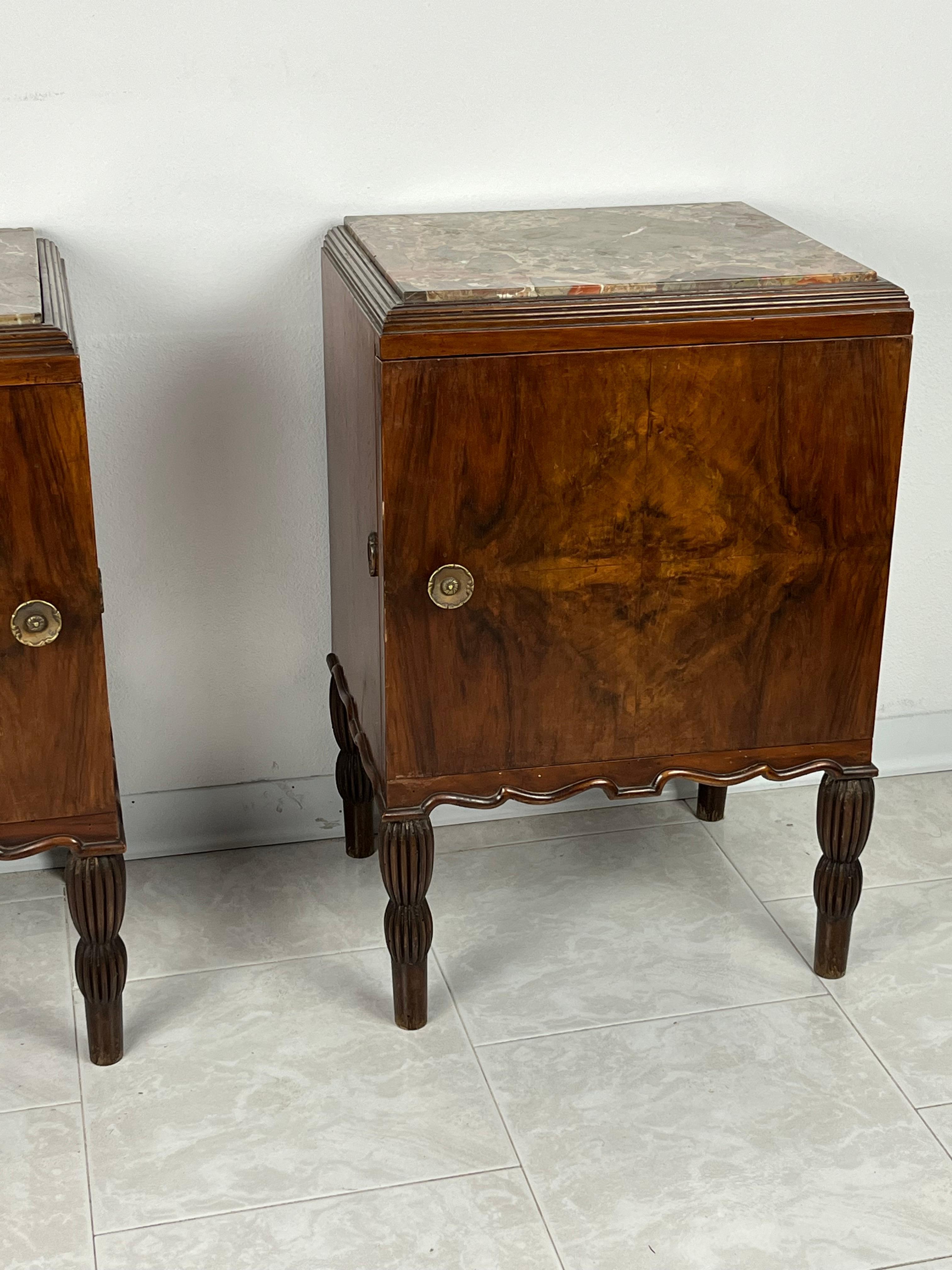 Pair of Italian Bedside Tables With Marble Top, Art Deco, 1930s 1