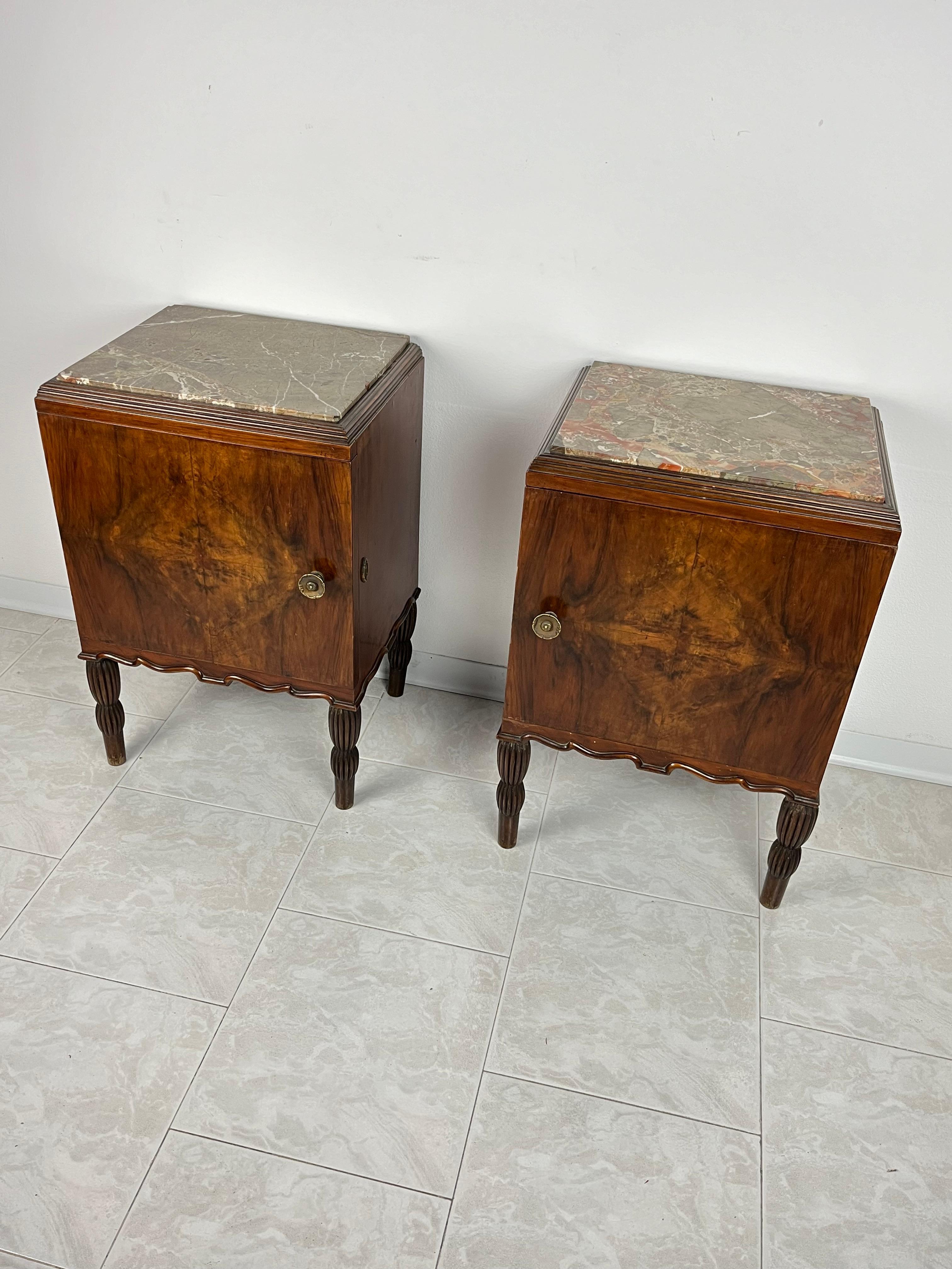 Pair of Italian Bedside Tables With Marble Top, Art Deco, 1930s 2