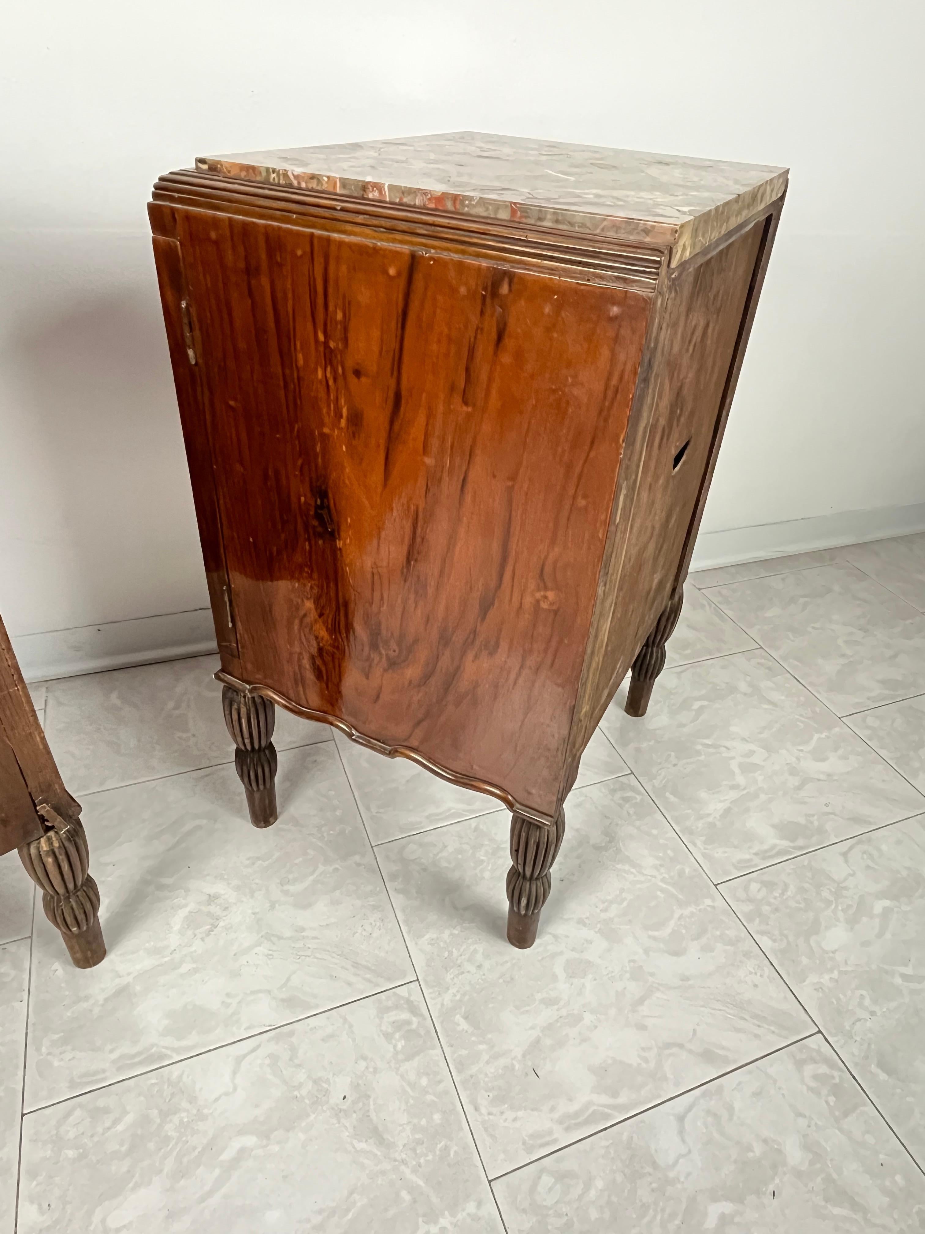 Pair of Italian Bedside Tables With Marble Top, Art Deco, 1930s 3