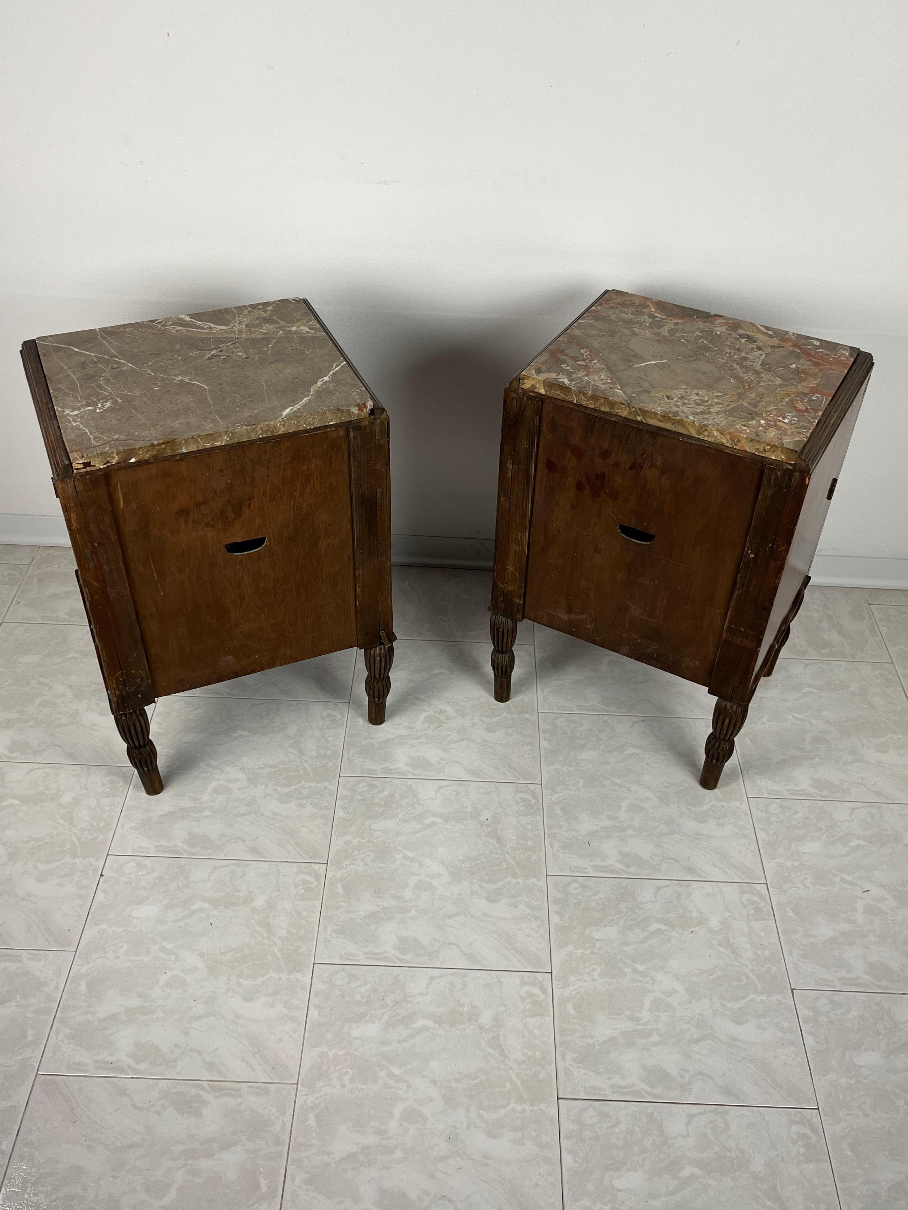 Pair of Italian Bedside Tables With Marble Top, Art Deco, 1930s 4