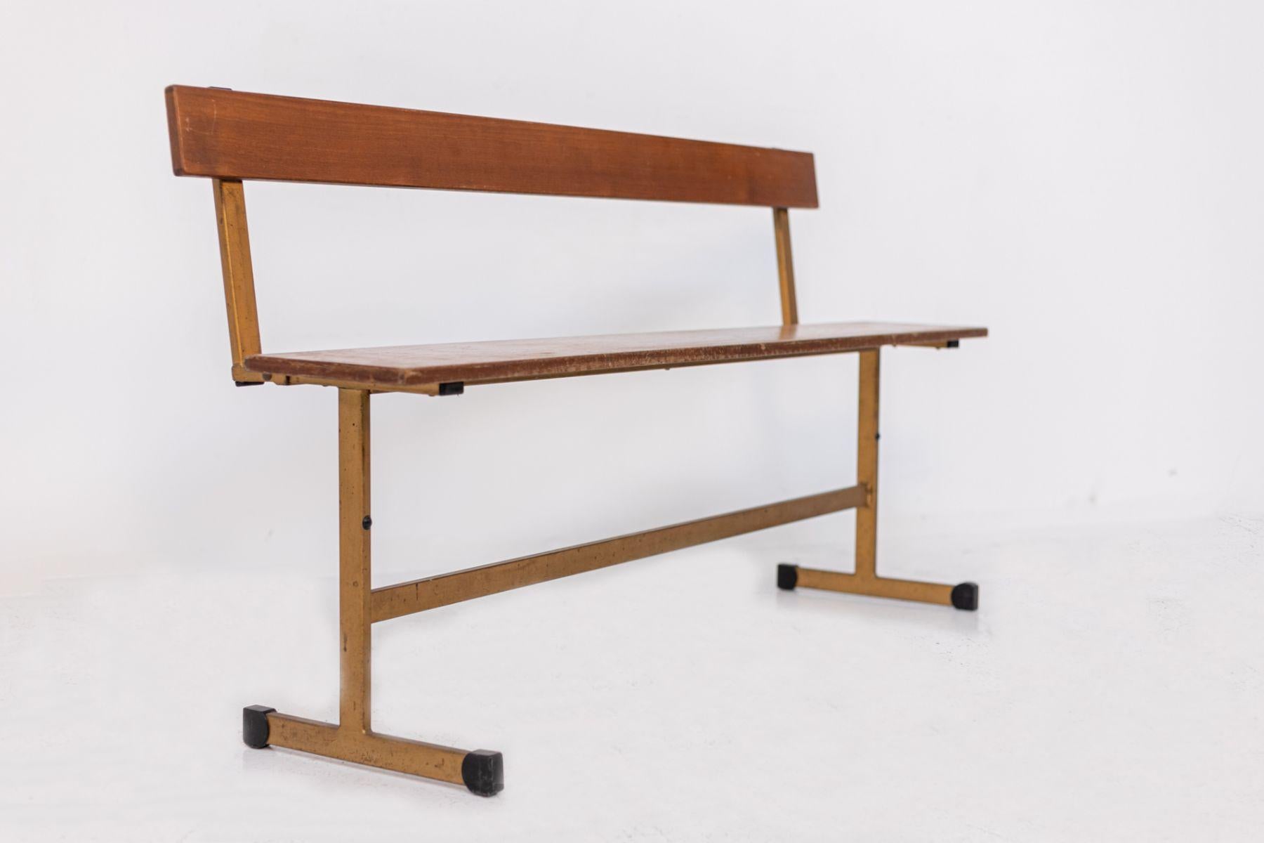Pair of Italian Benches in Wood and Brass 2