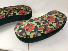 Pair of Italian Benches/Poufs Newly Reupholstered on Brass Legs, 1980