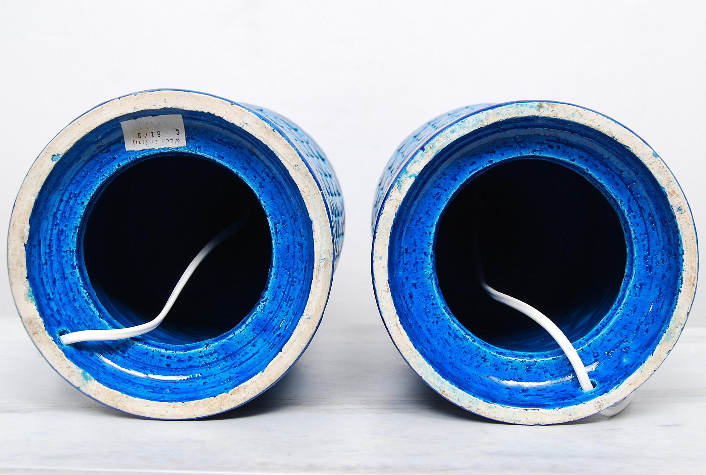 Ceramic Pair of Italian Bitossi Classic Blue Chamotte Table Lamps