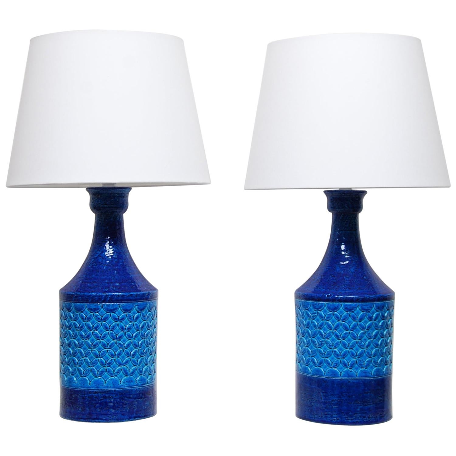 Pair of Italian Bitossi Classic Blue Chamotte Table Lamps