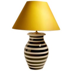 Pair of Italian Black and White Striped Ceramic Lamps