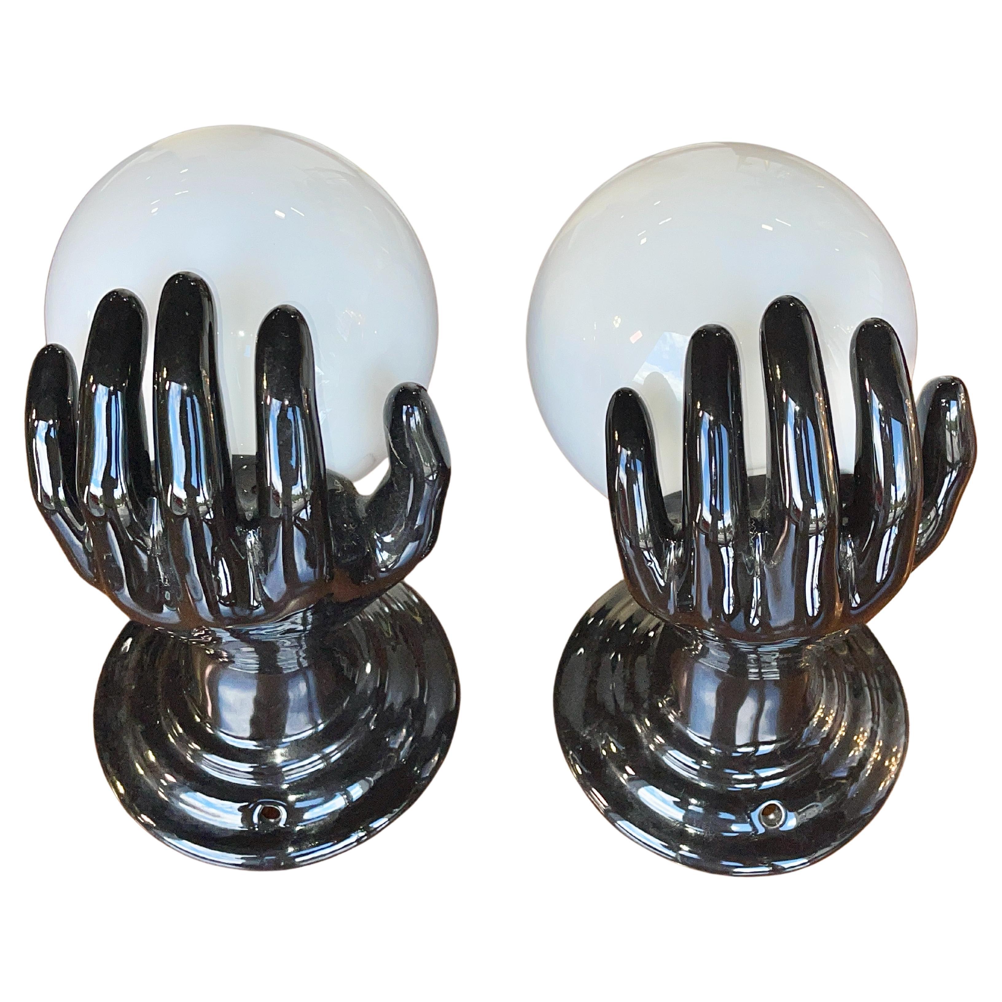 Pair of Italian Black Ceramic Hand Sconces