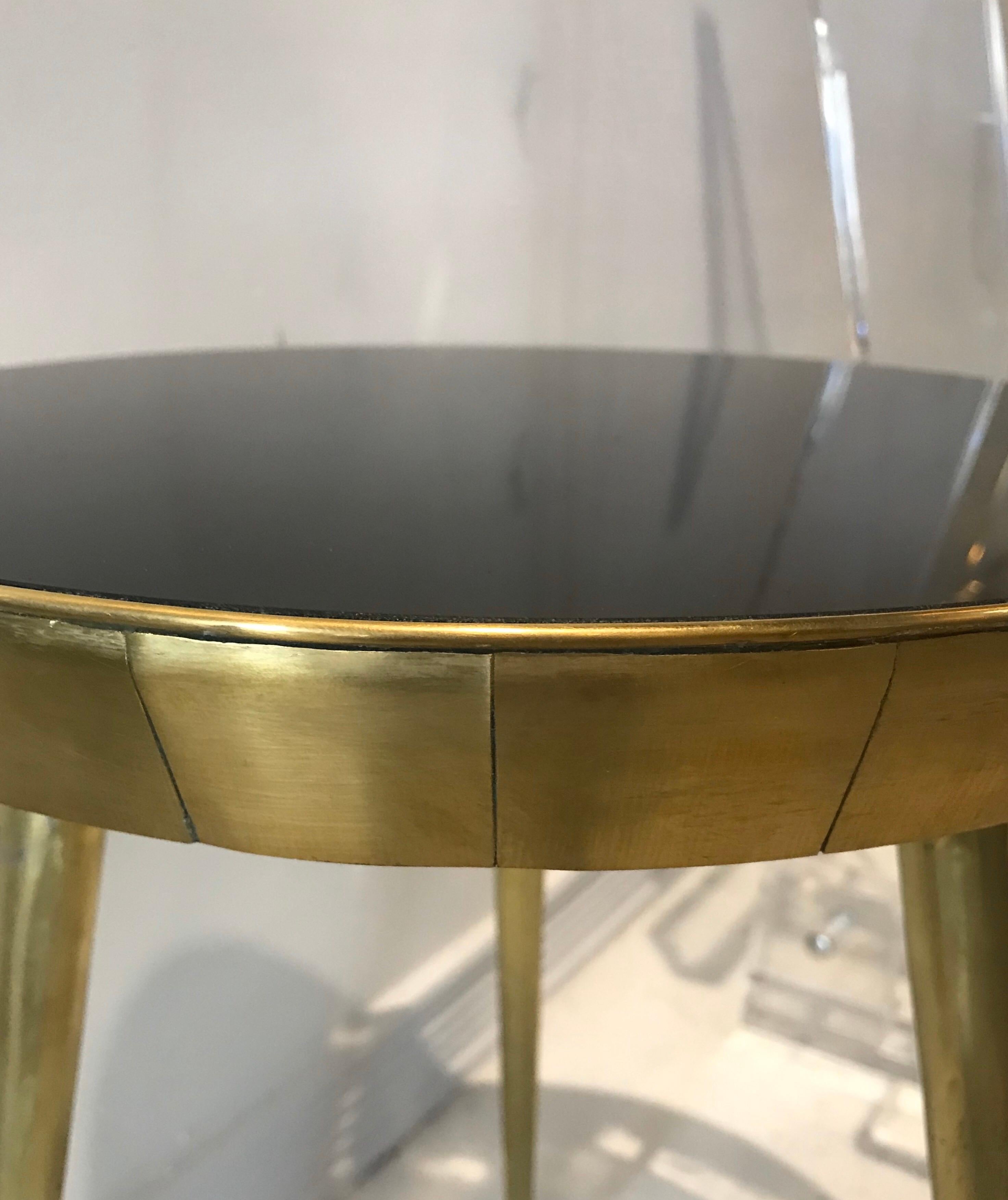 Mid-Century Modern Pair of Italian Black Glass and Brass Accent Tables