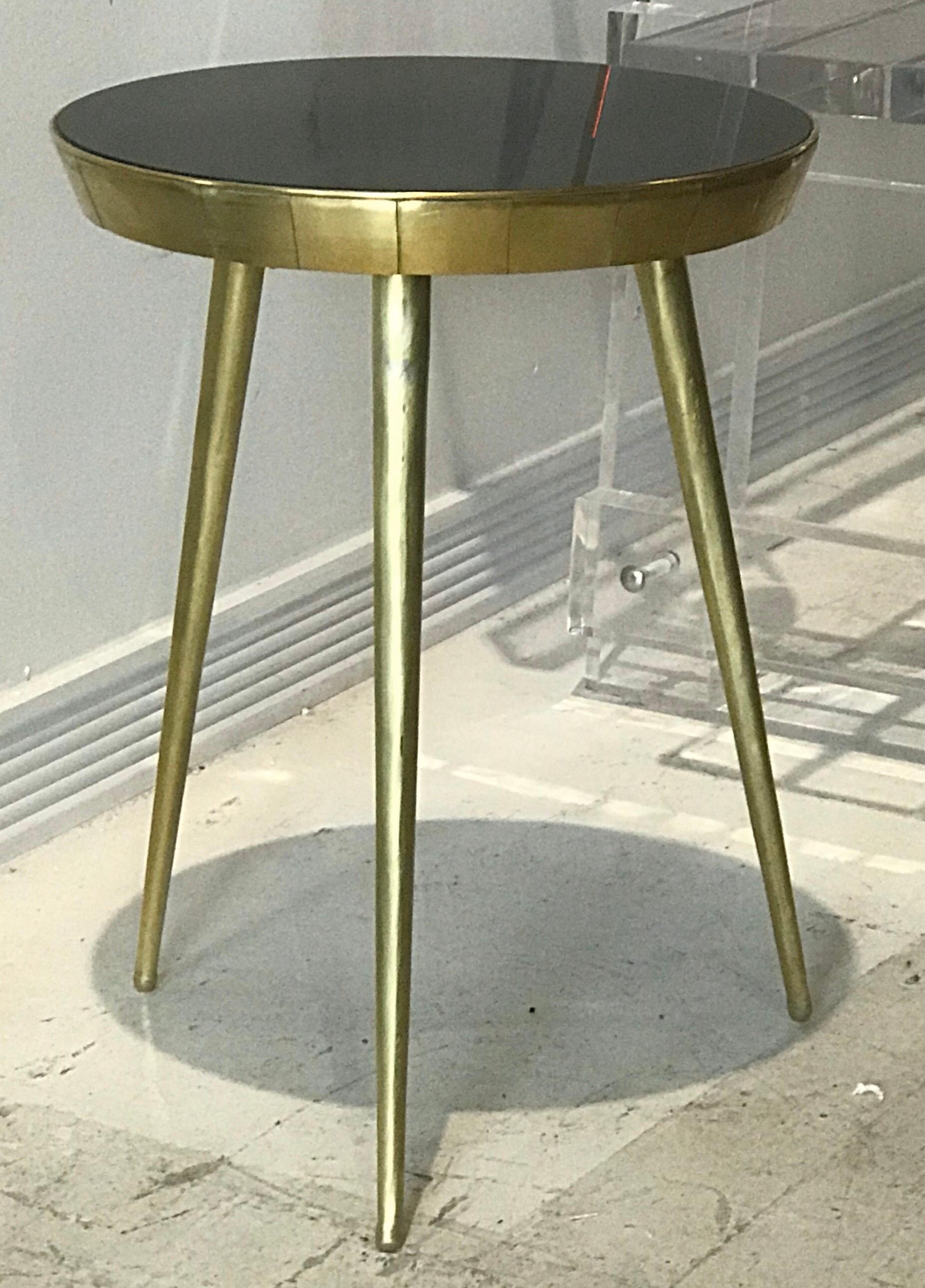 Pair of Italian Black Glass and Brass Accent Tables In Good Condition In Miami, FL