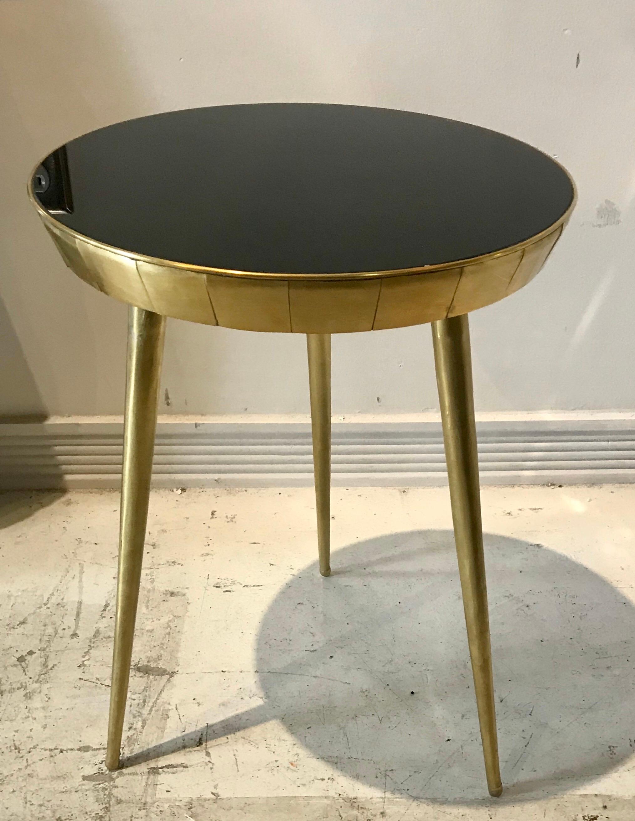 Mid-20th Century Pair of Italian Black Glass and Brass Accent Tables