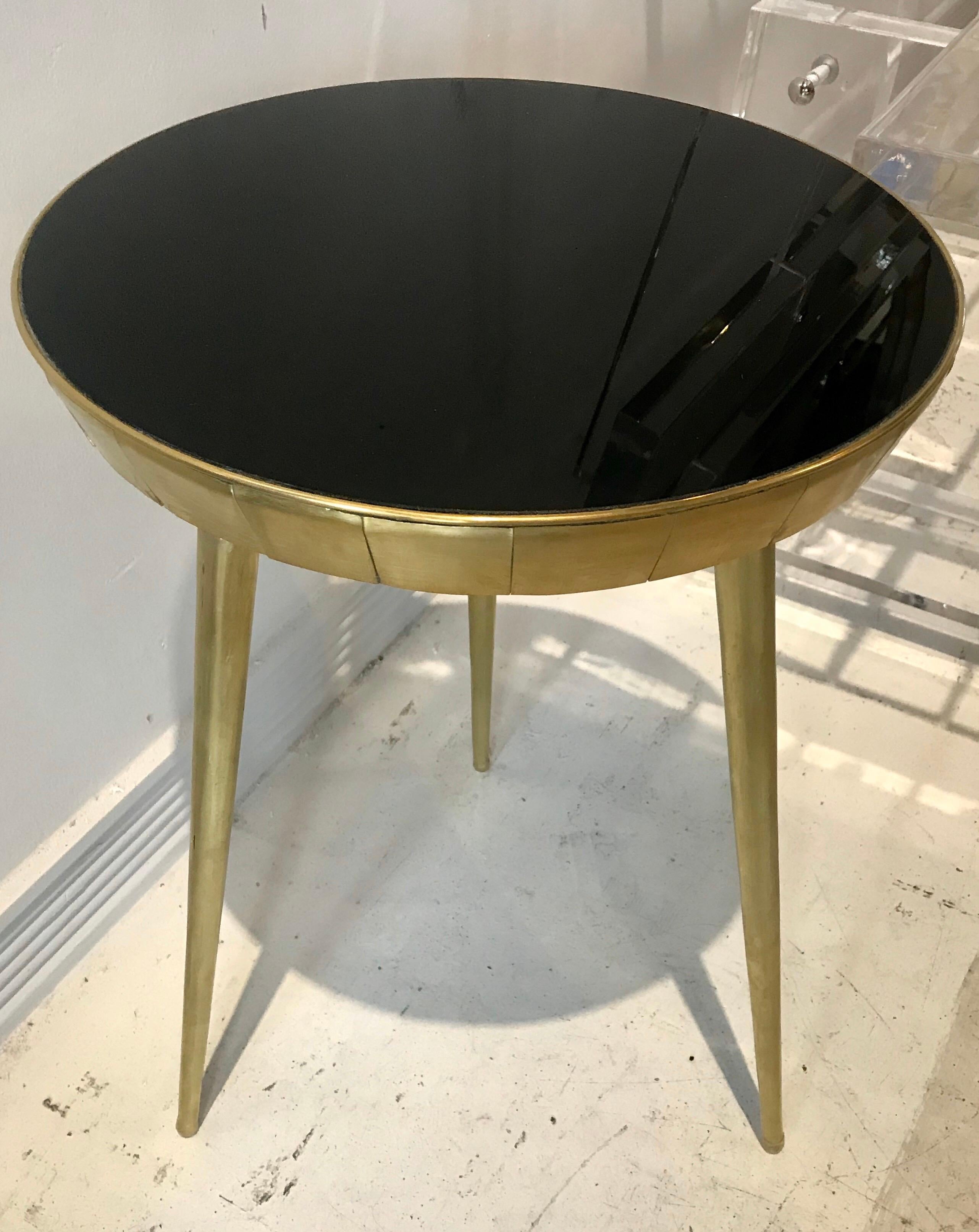 Pair of Italian Black Glass and Brass Accent Tables 1