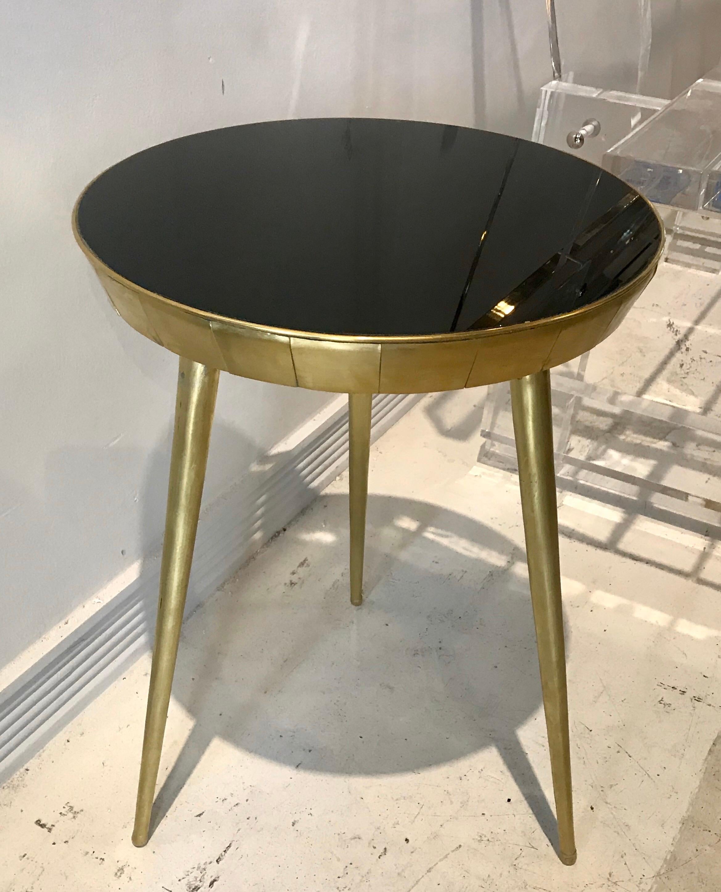 Pair of Italian Black Glass and Brass Accent Tables 2