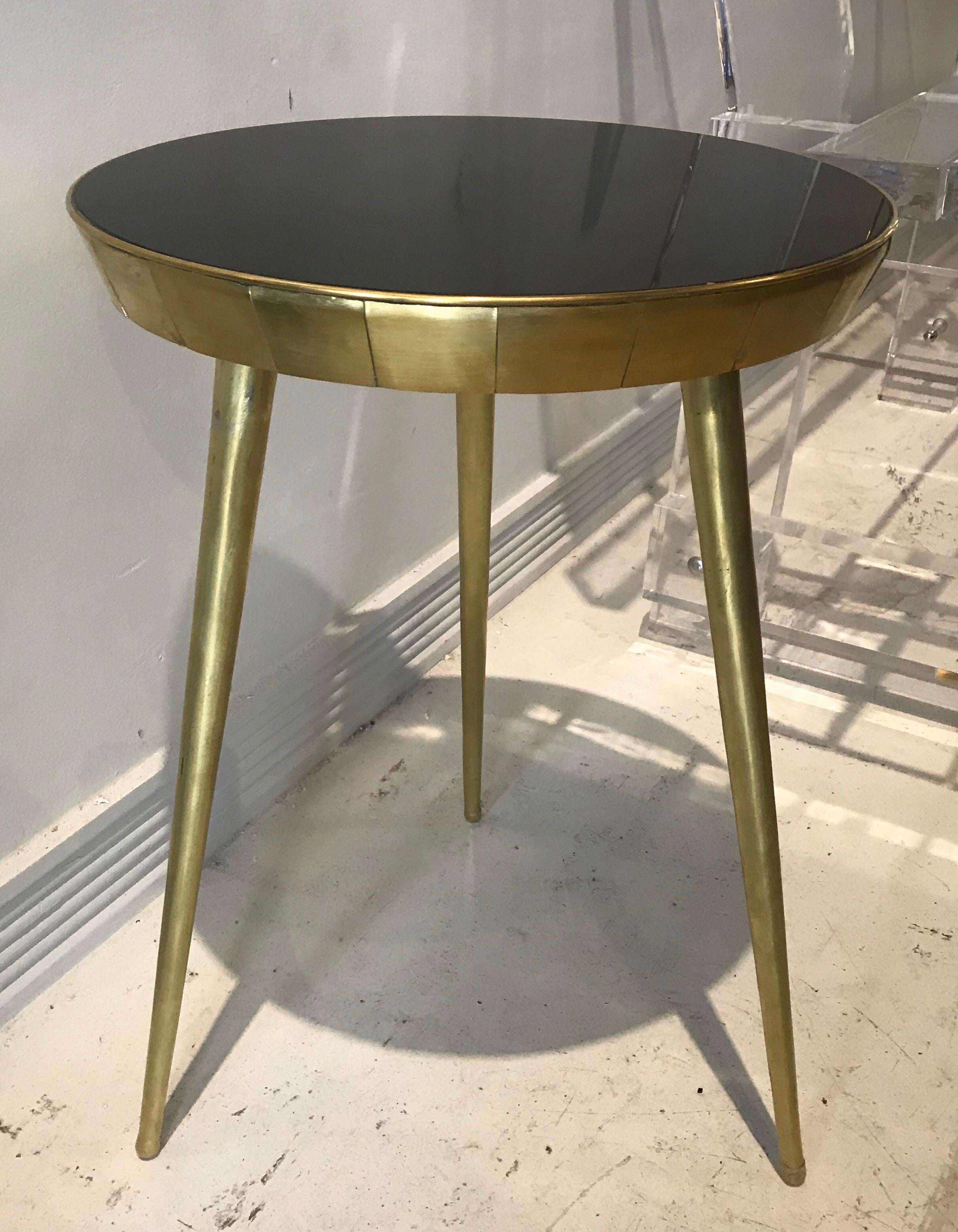 Pair of Italian Black Glass and Brass Accent Tables 3