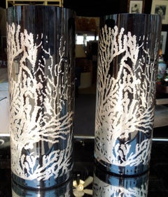 Paar italienische Egizia-Vasen aus schwarzem Glas und silbernem Metall von Ninchi & Locatteli