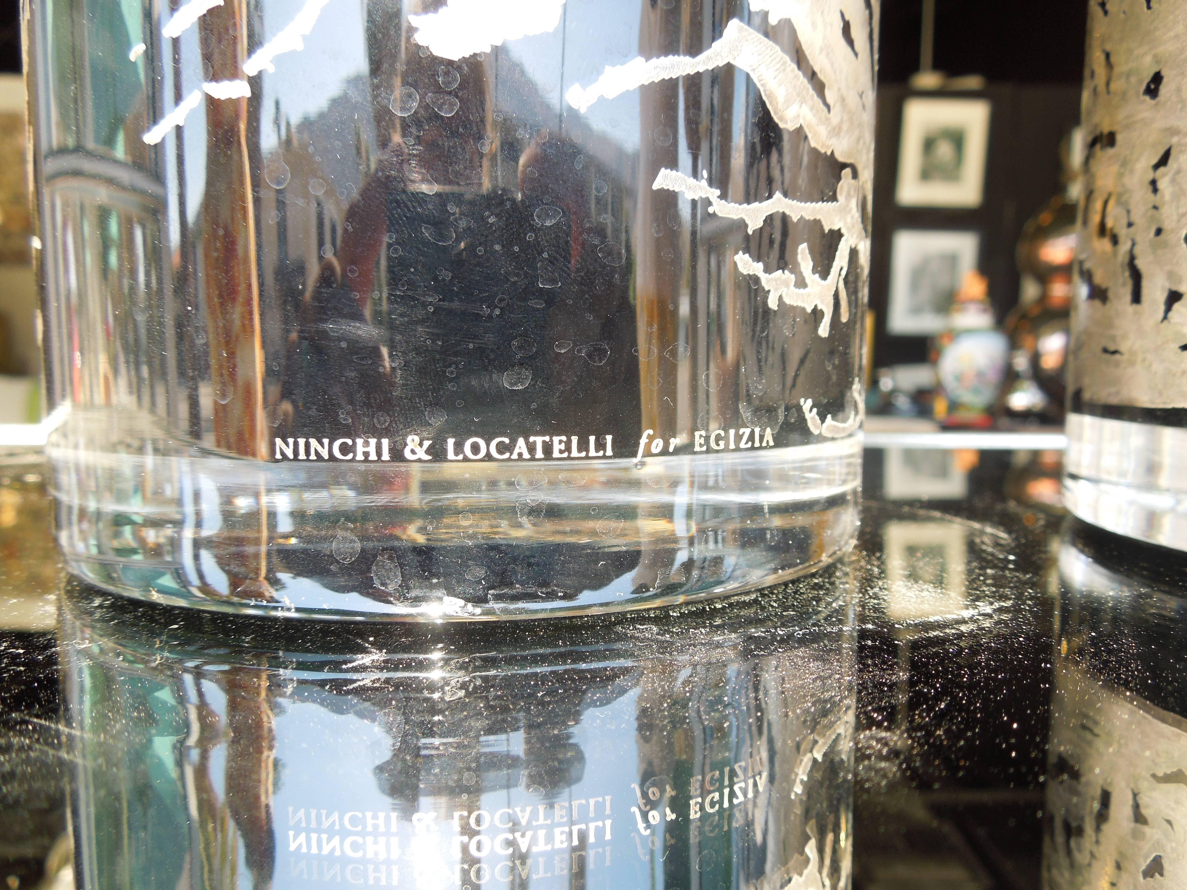 Modern Pair of Italian Black Glass/Silver Metallic Egizia Vases by Ninchi & Locatteli