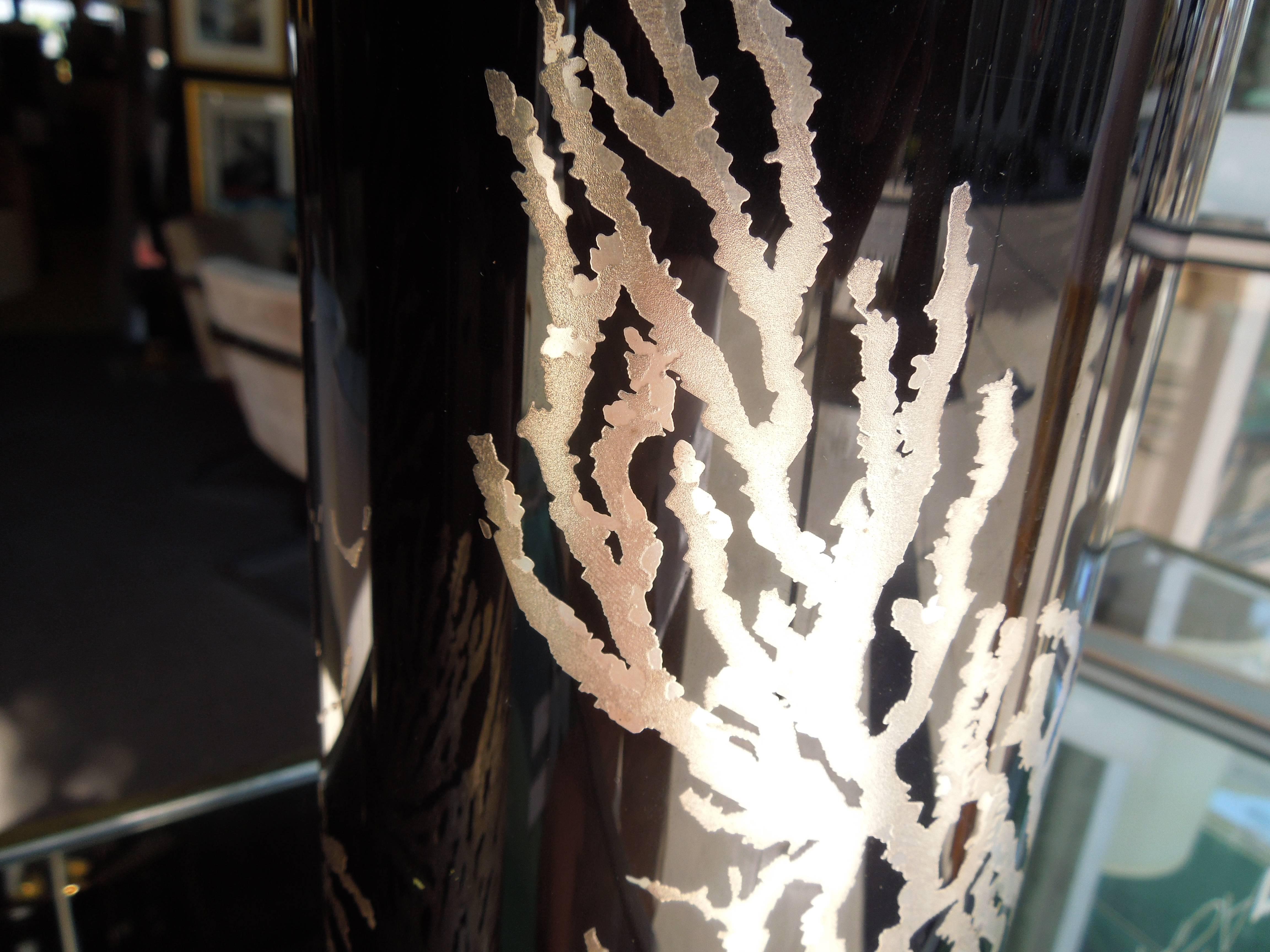 Art Glass Pair of Italian Black Glass/Silver Metallic Egizia Vases by Ninchi & Locatteli