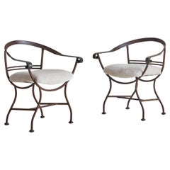 Pair of Italian Black Iron Armchairs in Ivory Sheepskin, 1970s