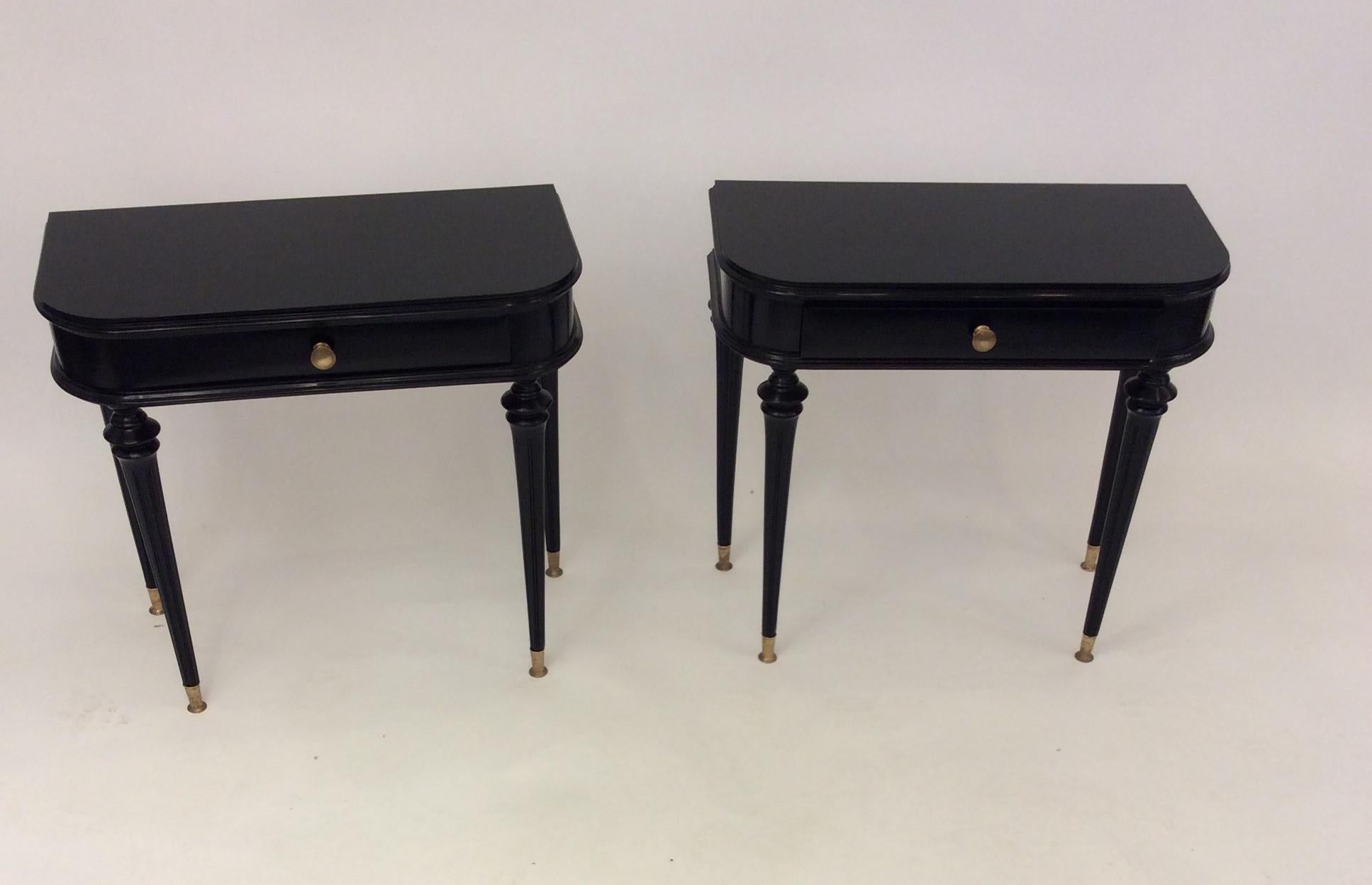 Mid-Century Modern Pair of Italian Black Lacquered Side Tables Attributed to Paolo Buffa circa 1940
