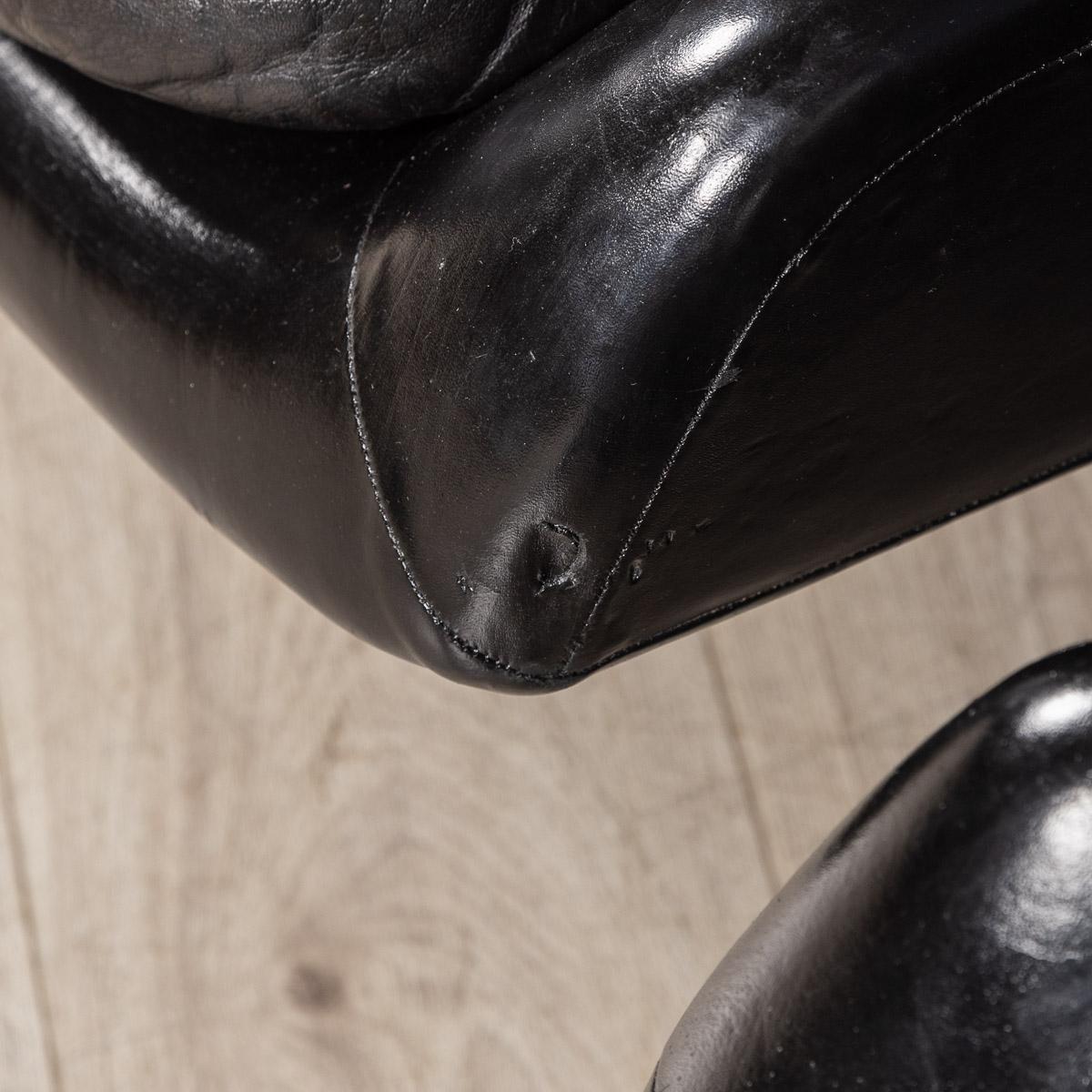 Pair of Italian Black Leather Lounge Chairs, circa 1970 13