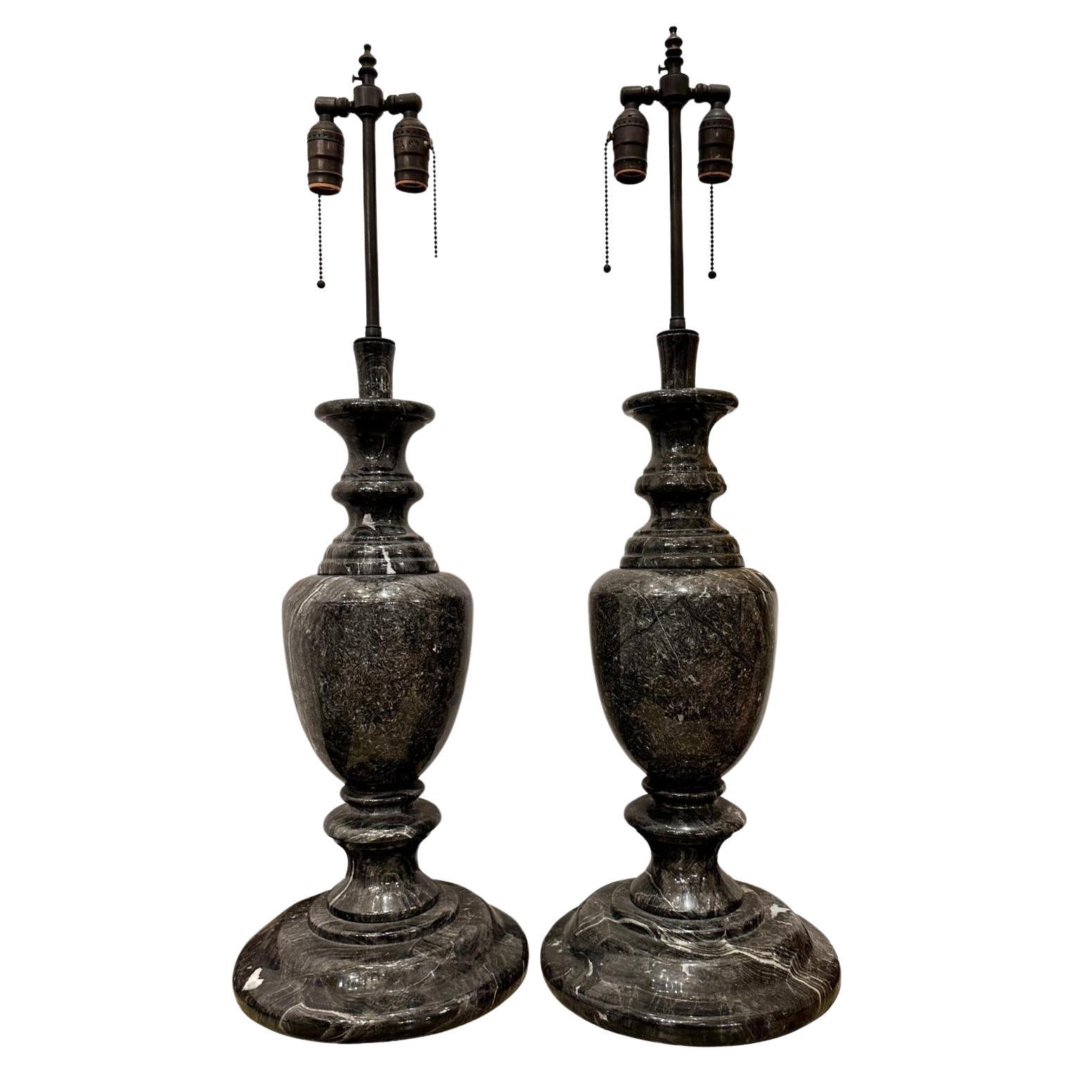 Pair of Italian Black Marble Lamps For Sale
