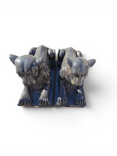 Pair of Italian Black Marble Lion Sculptures, Second Half of the 20th Century
