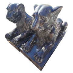 Pair of Italian Black Marble Lion Sculptures, Second Half of the 20th Century