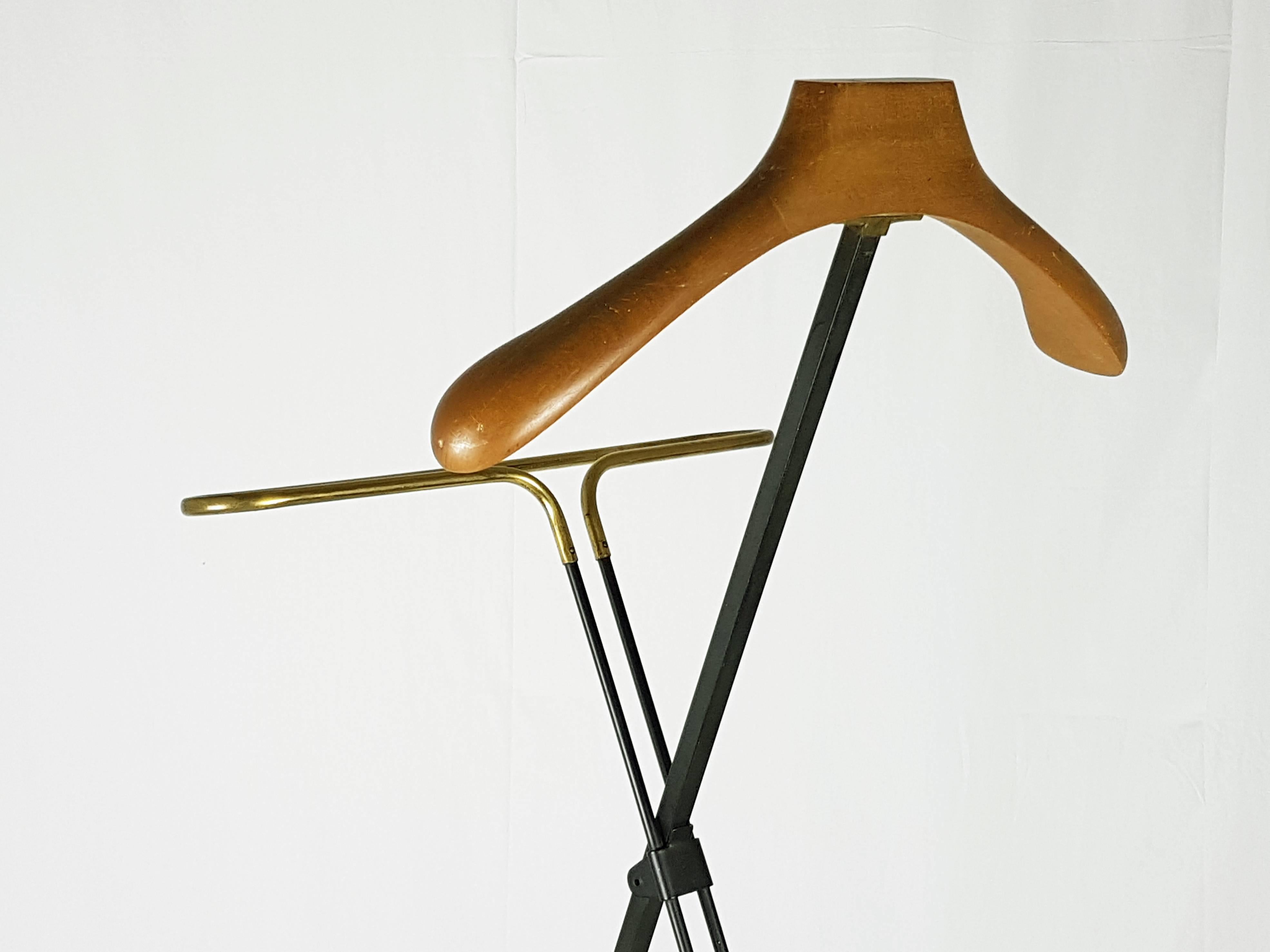 Mid-20th Century Pair of Italian Black Metal, Wood and Brass Folding Valet Stand, 1950s